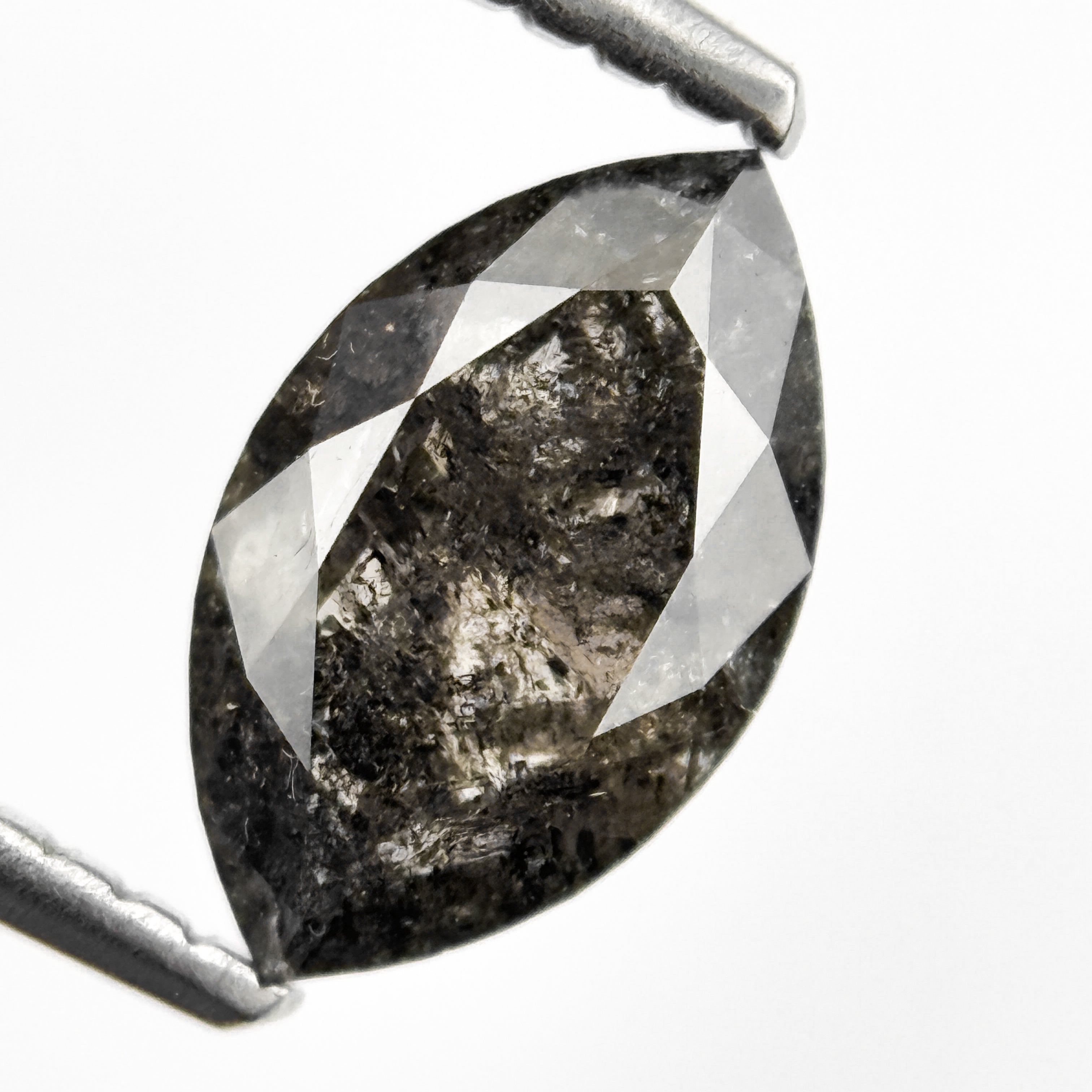 1.26 Ct Marquise Rose Cut Grey Natural Salt and Pepper Diamond