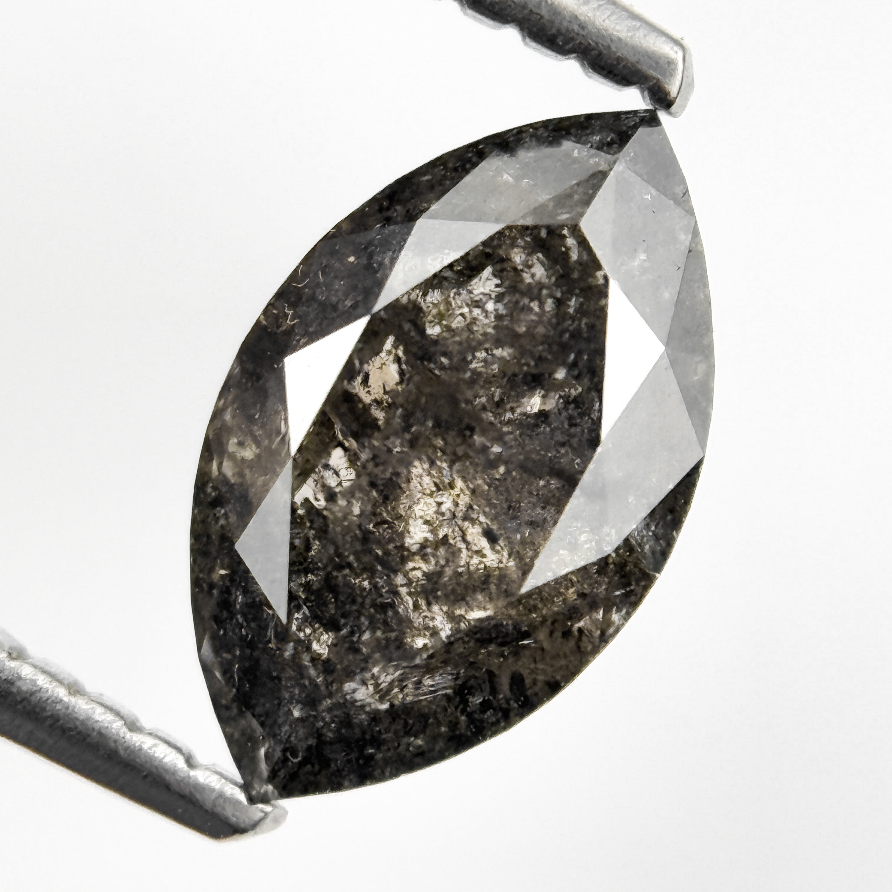 1.26 Ct Marquise Rose Cut Grey Natural Salt and Pepper Diamond