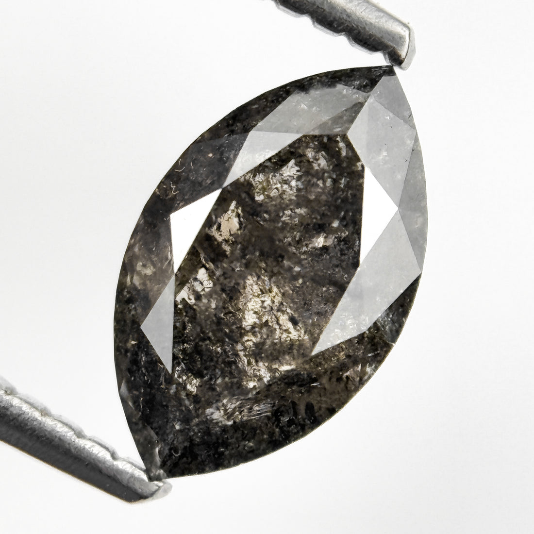 1.26 Ct Marquise Rose Cut Grey Natural Salt and Pepper Diamond