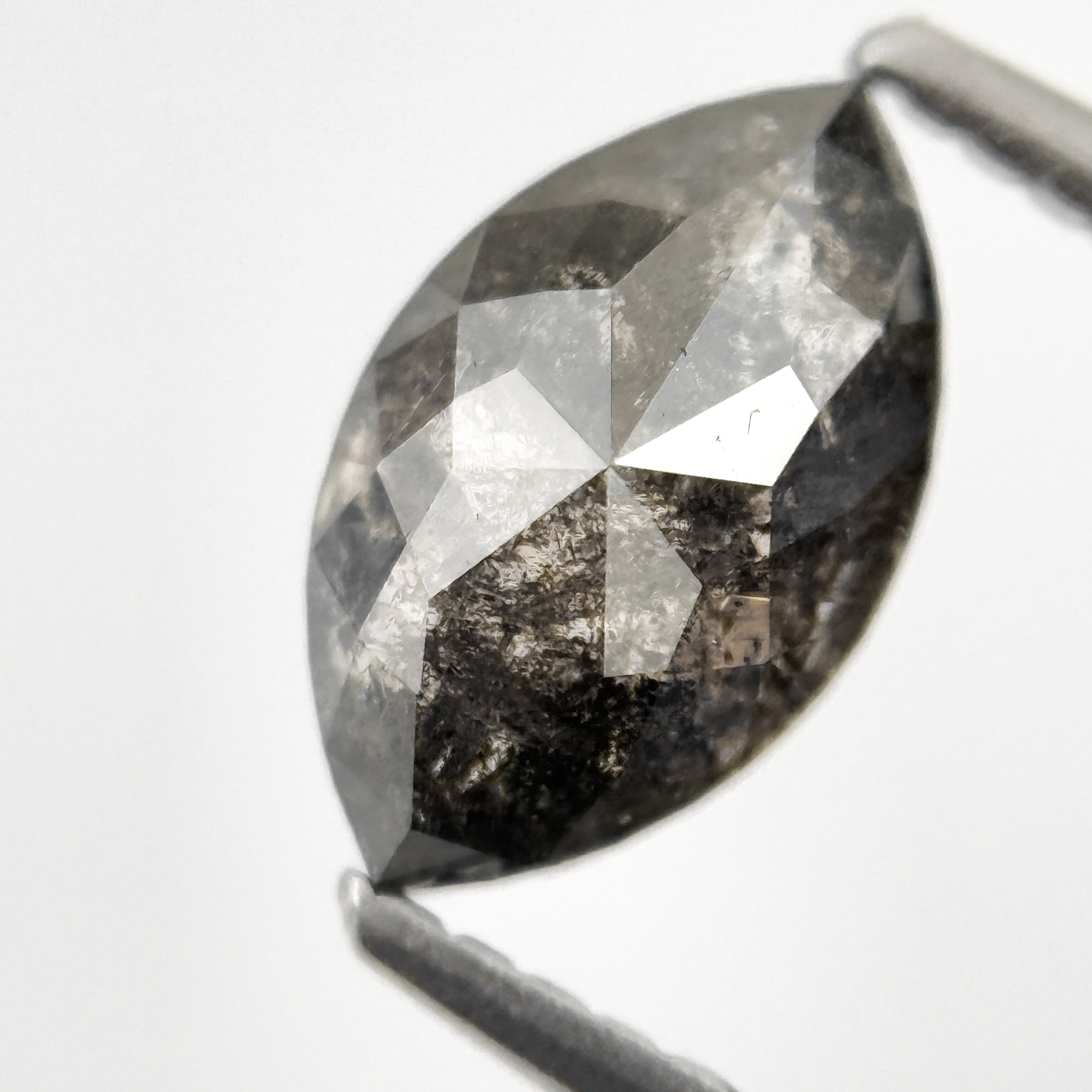 1.26 Ct Marquise Rose Cut Grey Natural Salt and Pepper Diamond