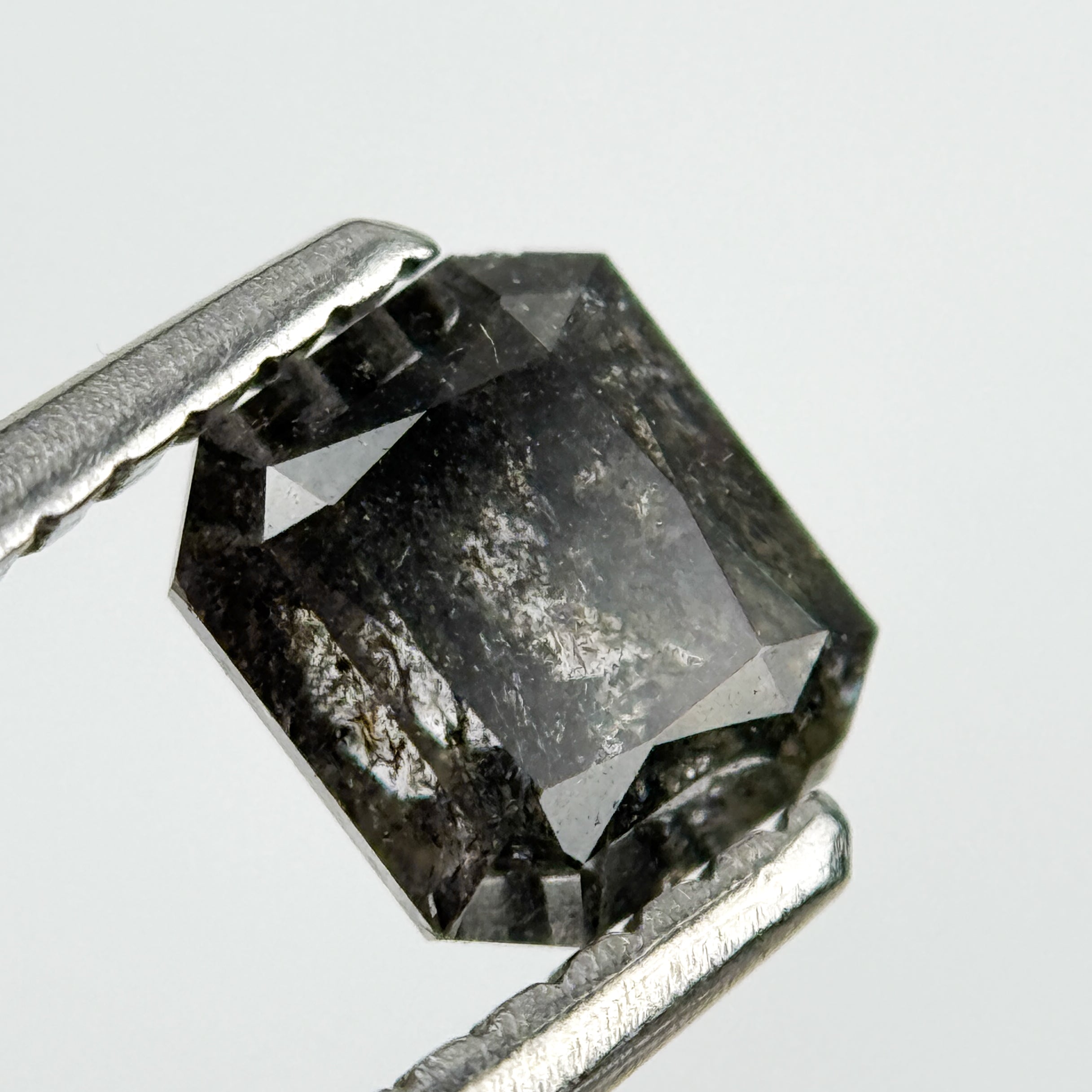 1.02 Ct Radiant Rose Cut Grey Natural Salt and Pepper Diamond