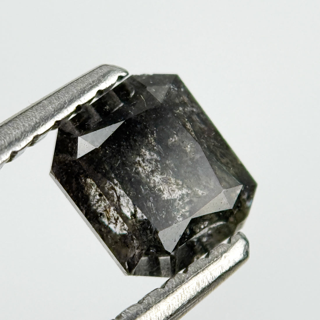 1.02 Ct Radiant Rose Cut Grey Natural Salt and Pepper Diamond
