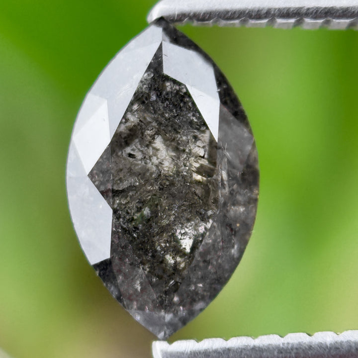 1.26 Ct Marquise Rose Cut Grey Natural Salt and Pepper Diamond