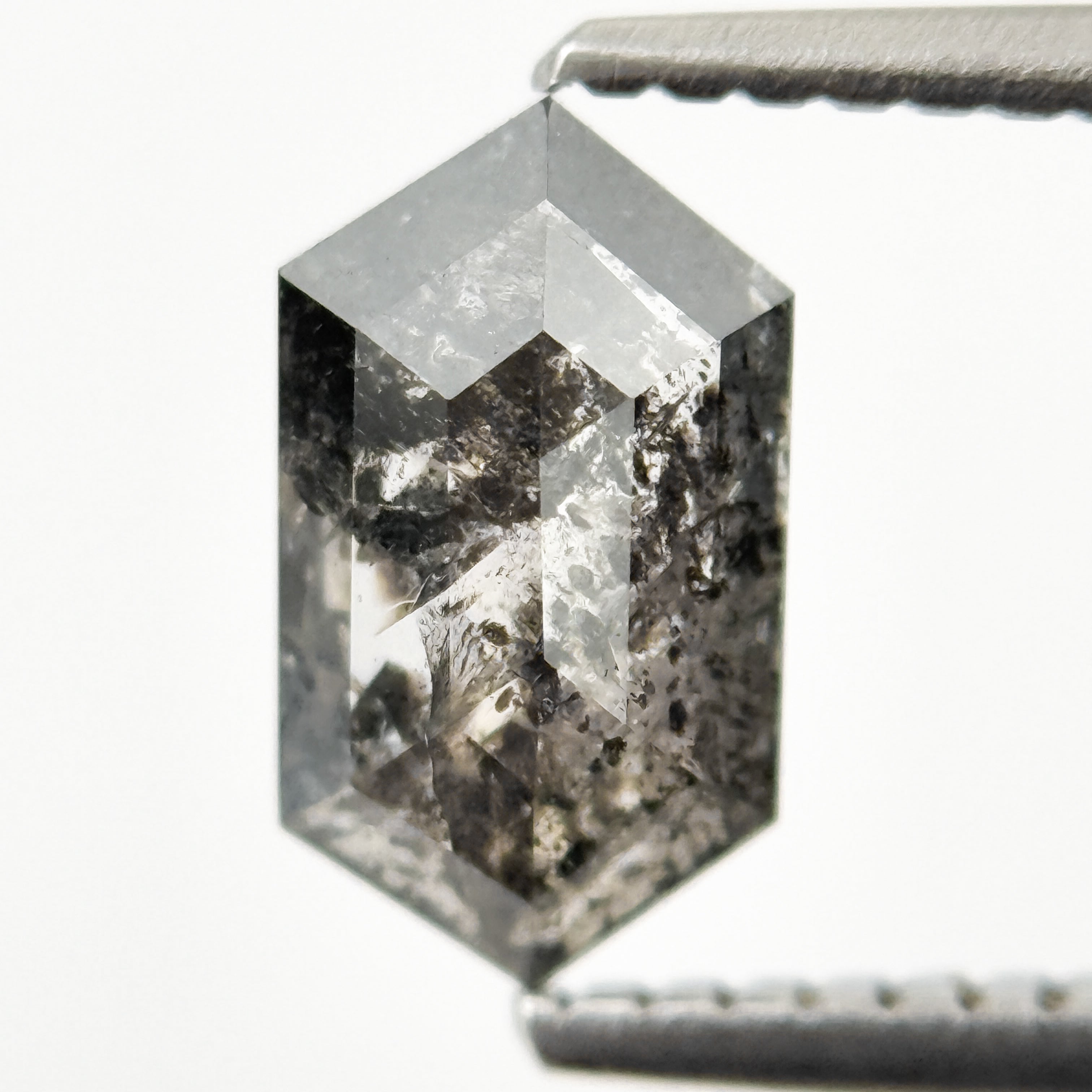 1.21 Ct Hexagon Rose Cut Grey Natural Salt and Pepper Diamond