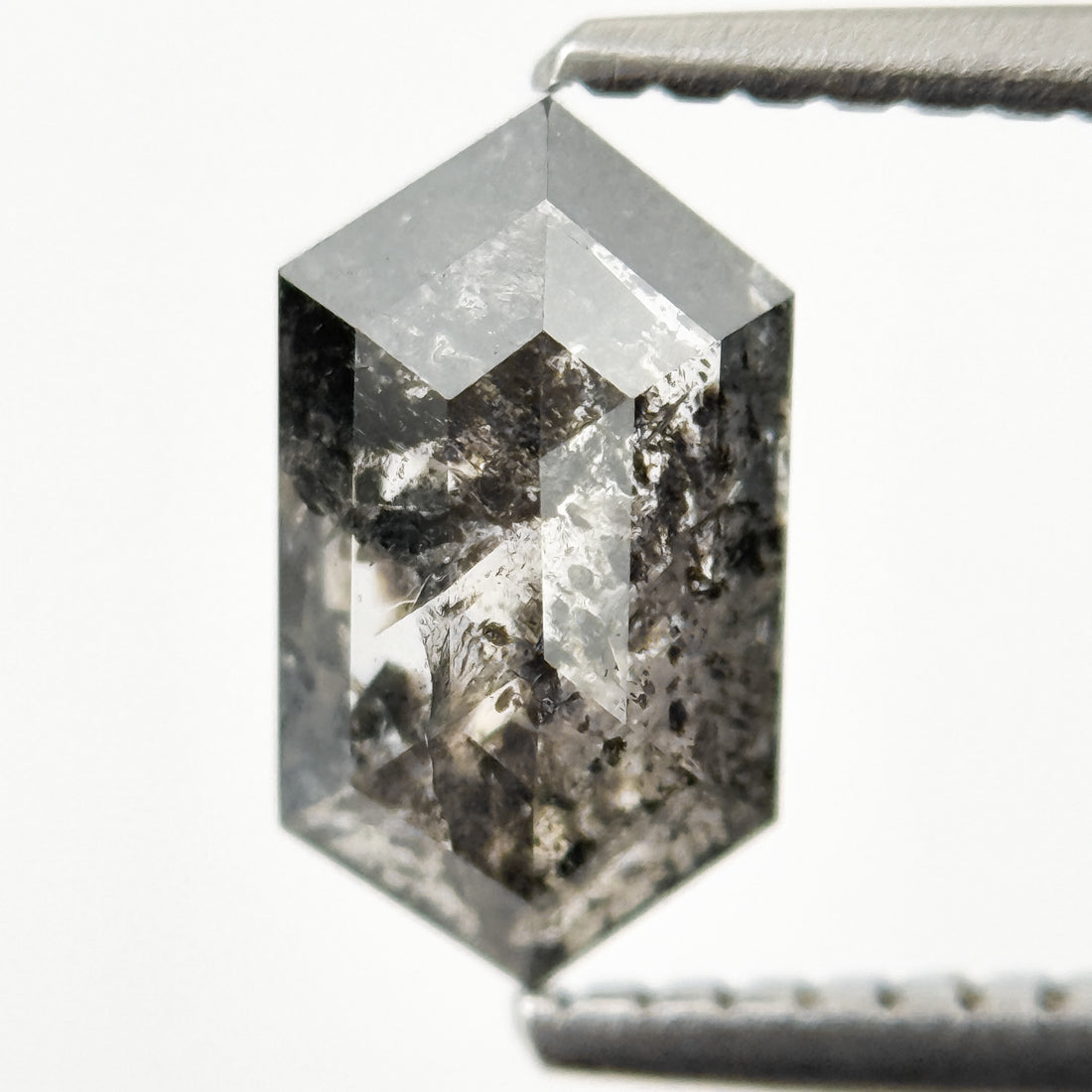 1.21 Ct Hexagon Rose Cut Grey Natural Salt and Pepper Diamond