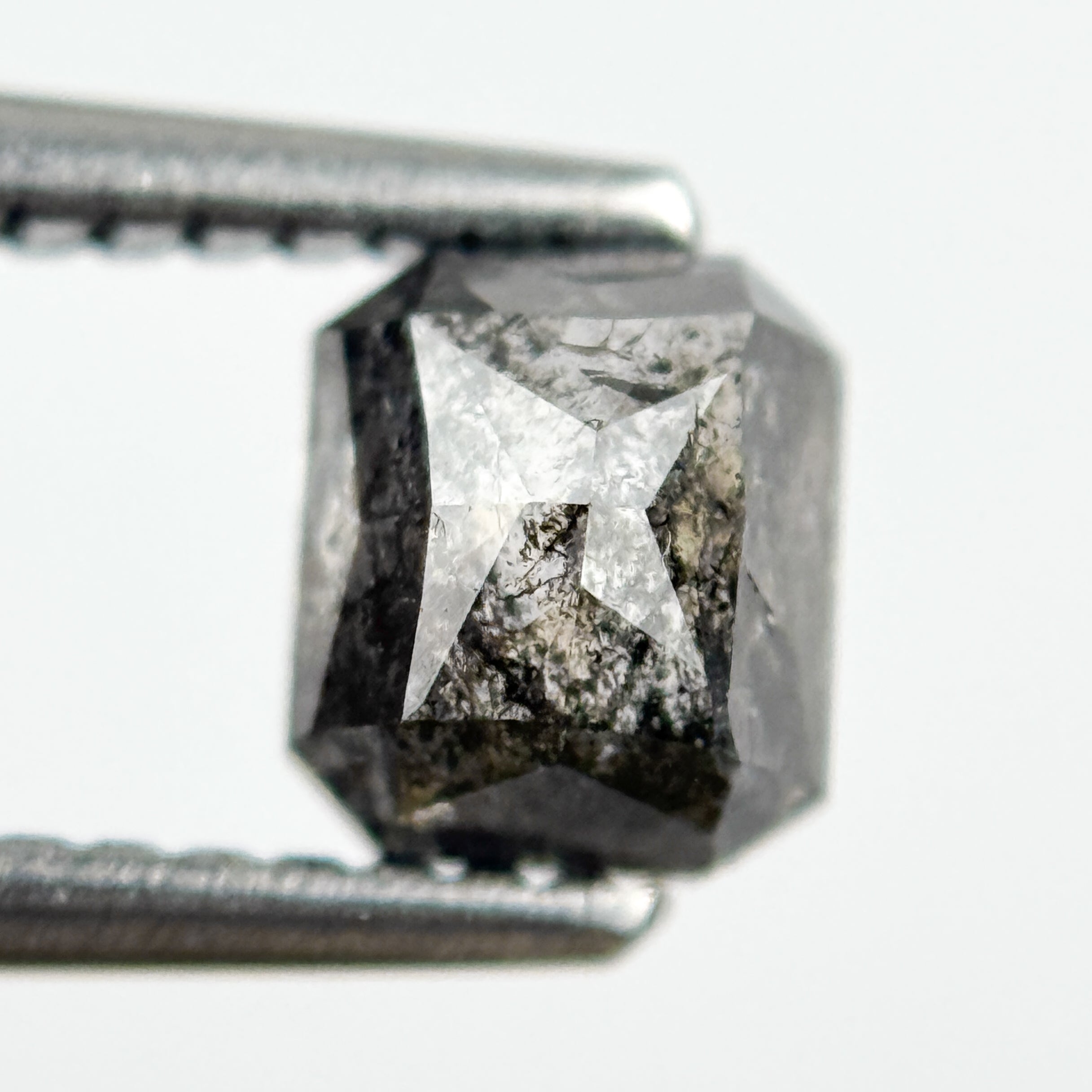 1.02 Ct Radiant Rose Cut Grey Natural Salt and Pepper Diamond