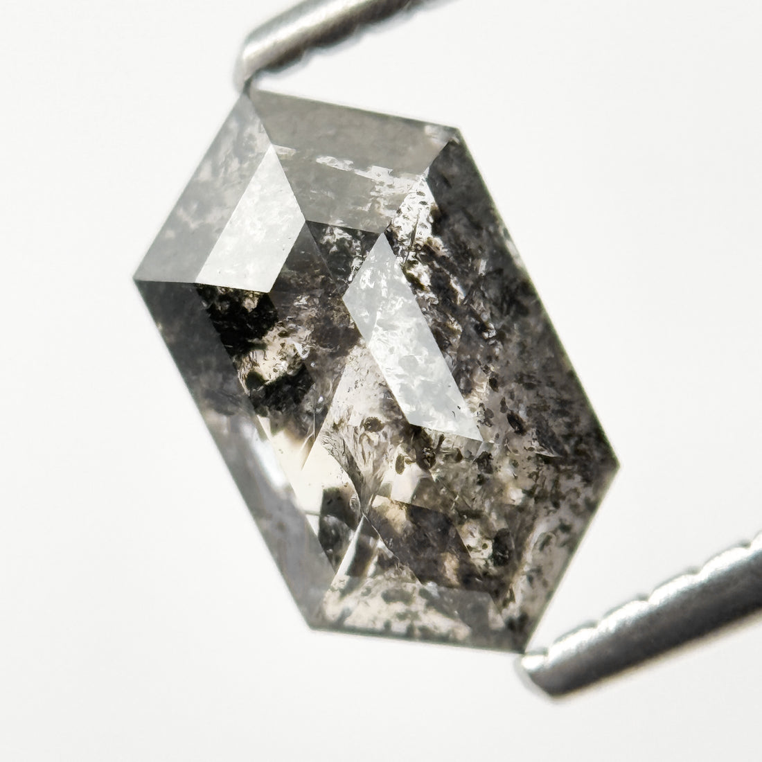 1.21 Ct Hexagon Rose Cut Grey Natural Salt and Pepper Diamond
