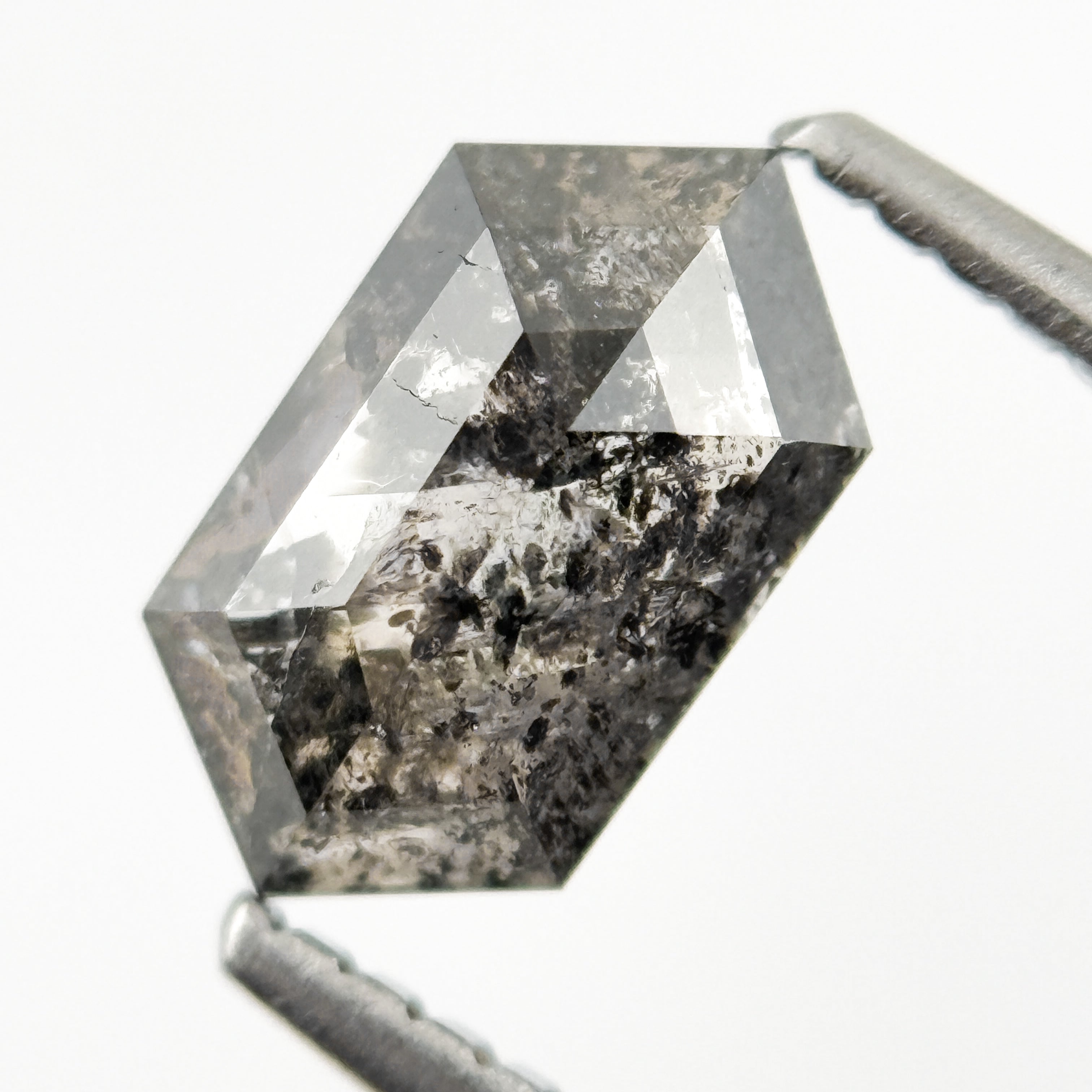 1.21 Ct Hexagon Rose Cut Grey Natural Salt and Pepper Diamond
