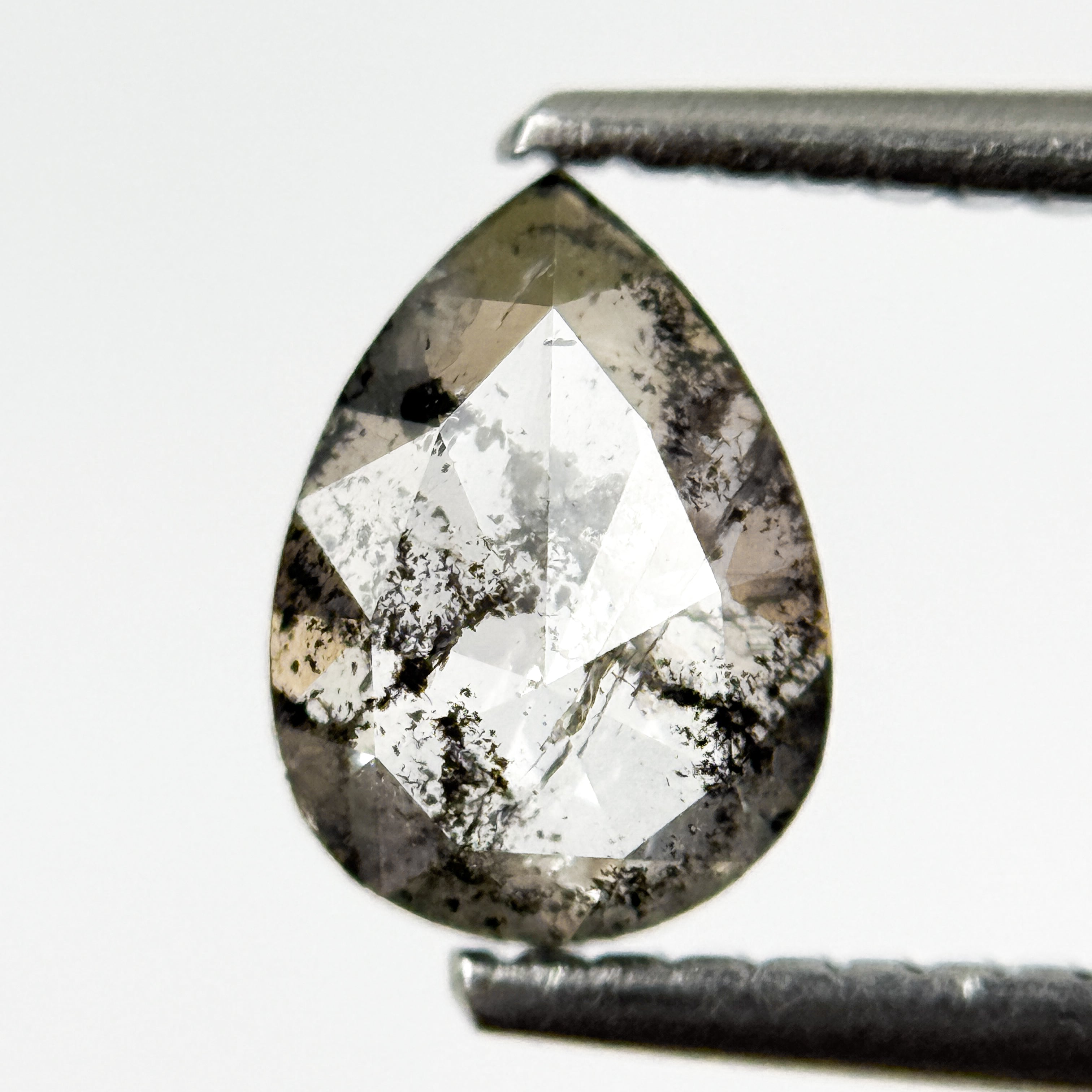 0.78 Ct Pear Rose Cut Grey Natural Salt and Pepper Diamond
