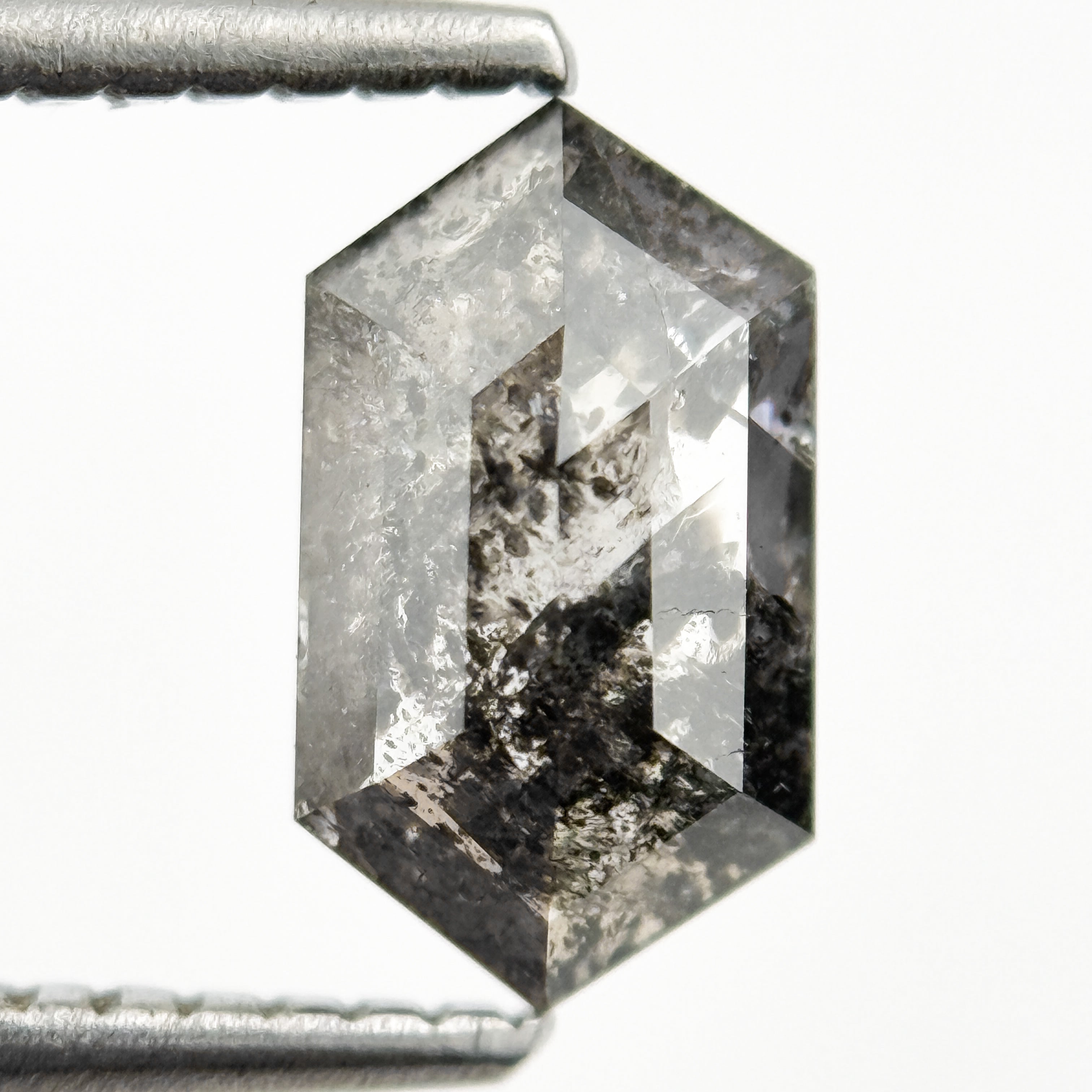 1.21 Ct Hexagon Rose Cut Grey Natural Salt and Pepper Diamond