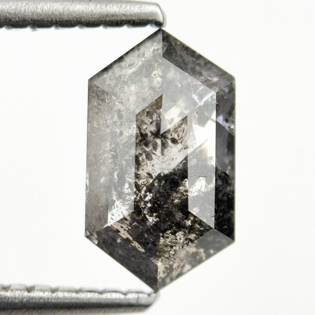 1.21 Ct Hexagon Rose Cut Grey Natural Salt and Pepper Diamond