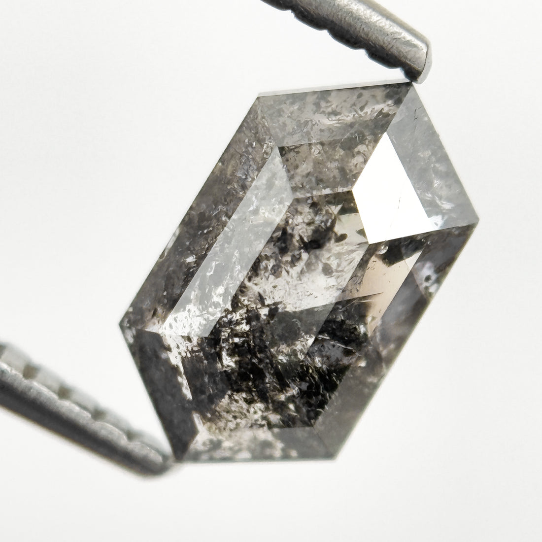 1.21 Ct Hexagon Rose Cut Grey Natural Salt and Pepper Diamond