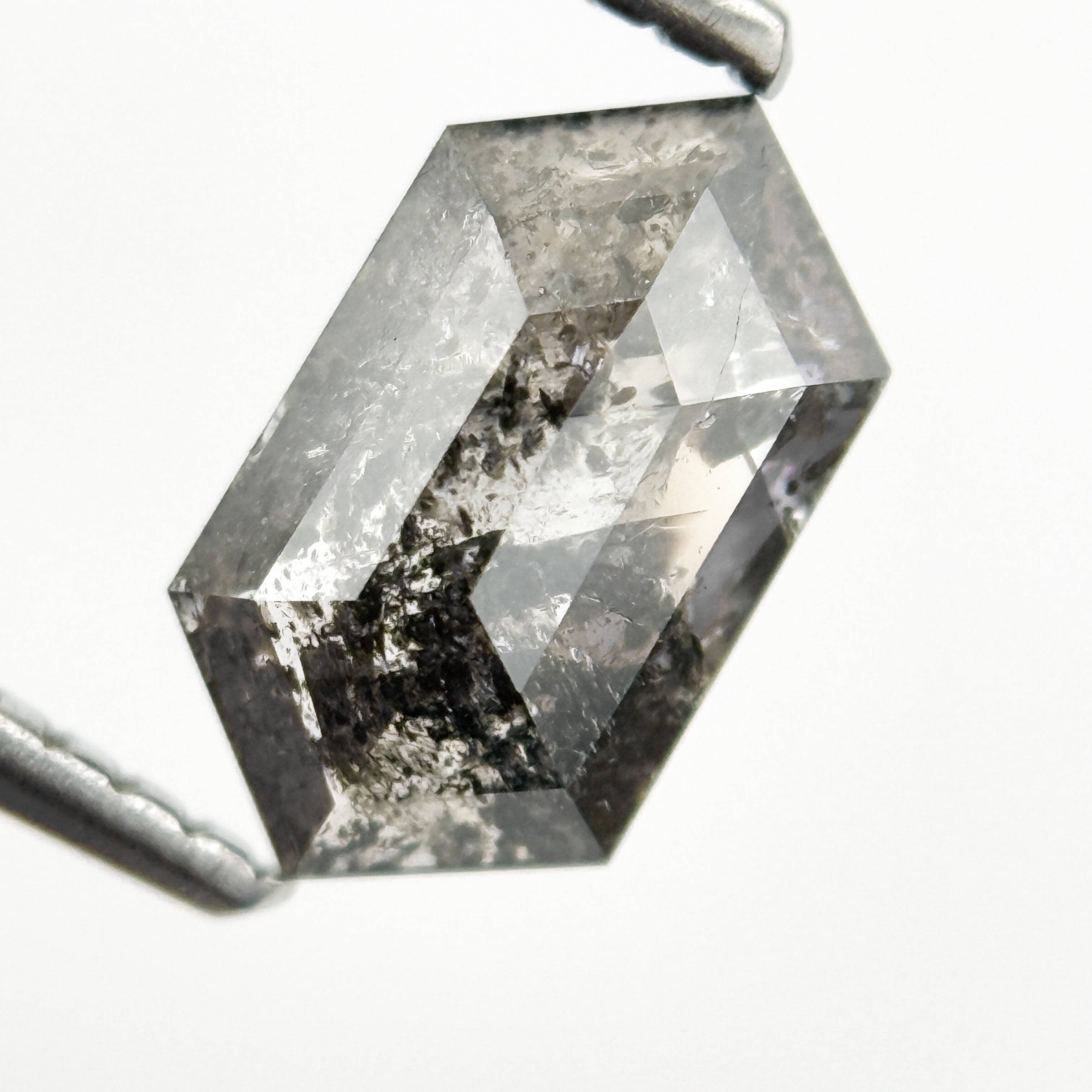 1.21 Ct Hexagon Rose Cut Grey Natural Salt and Pepper Diamond