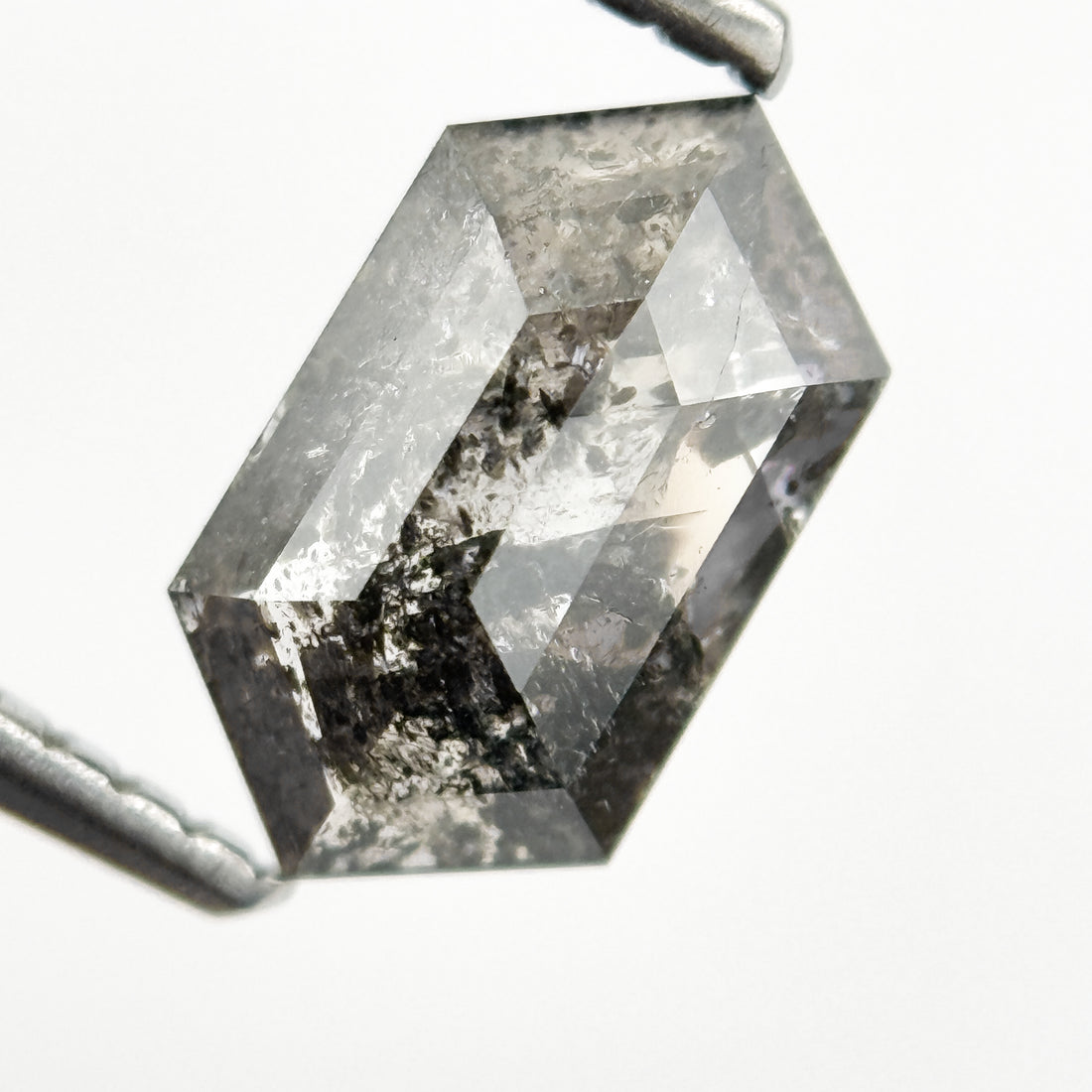 1.21 Ct Hexagon Rose Cut Grey Natural Salt and Pepper Diamond