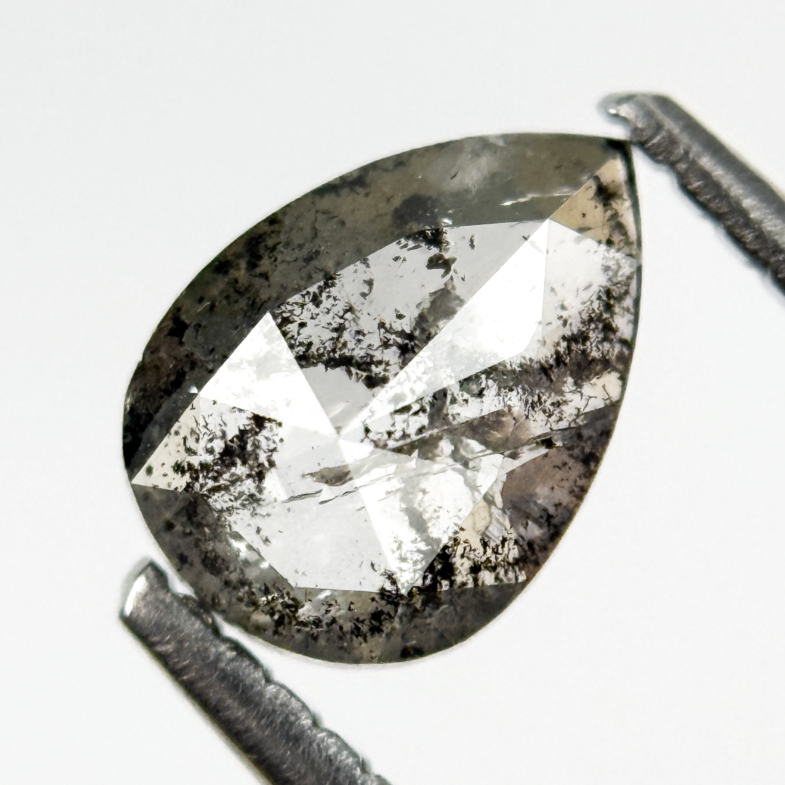 0.78 Ct Pear Rose Cut Grey Natural Salt and Pepper Diamond