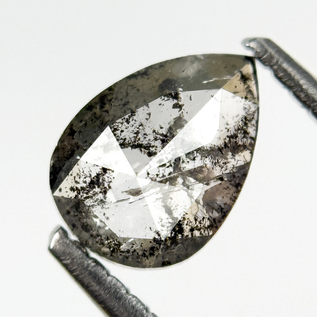 0.78 Ct Pear Rose Cut Grey Natural Salt and Pepper Diamond