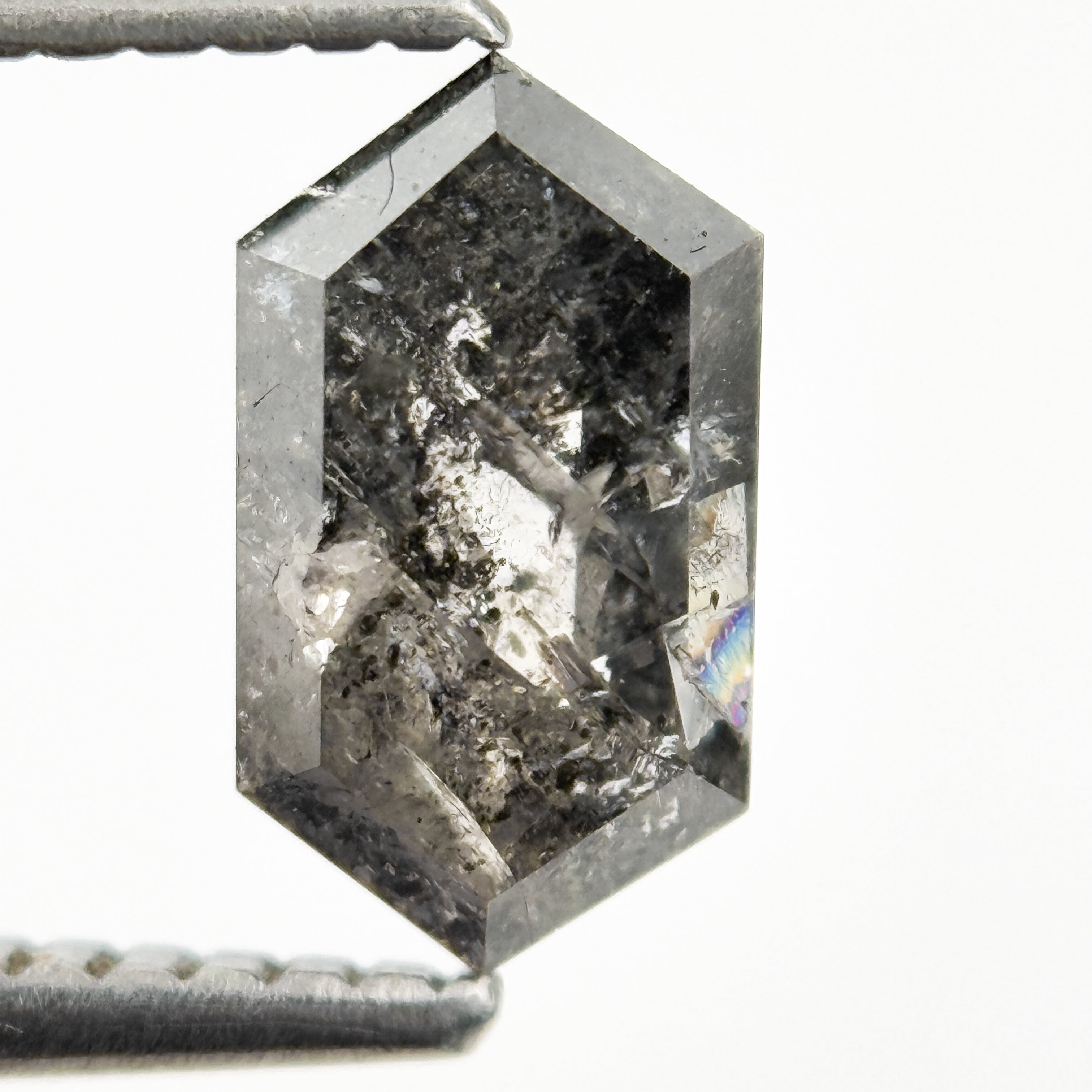 1.21 Ct Hexagon Rose Cut Grey Natural Salt and Pepper Diamond