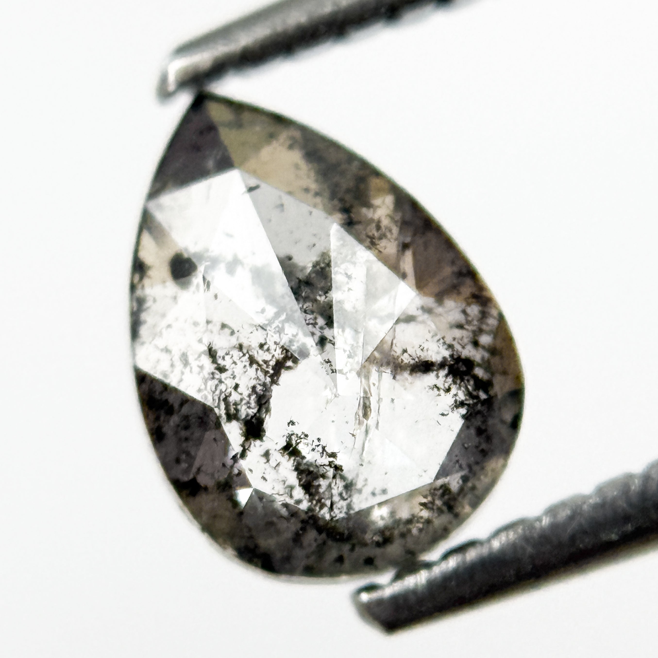 0.78 Ct Pear Rose Cut Grey Natural Salt and Pepper Diamond