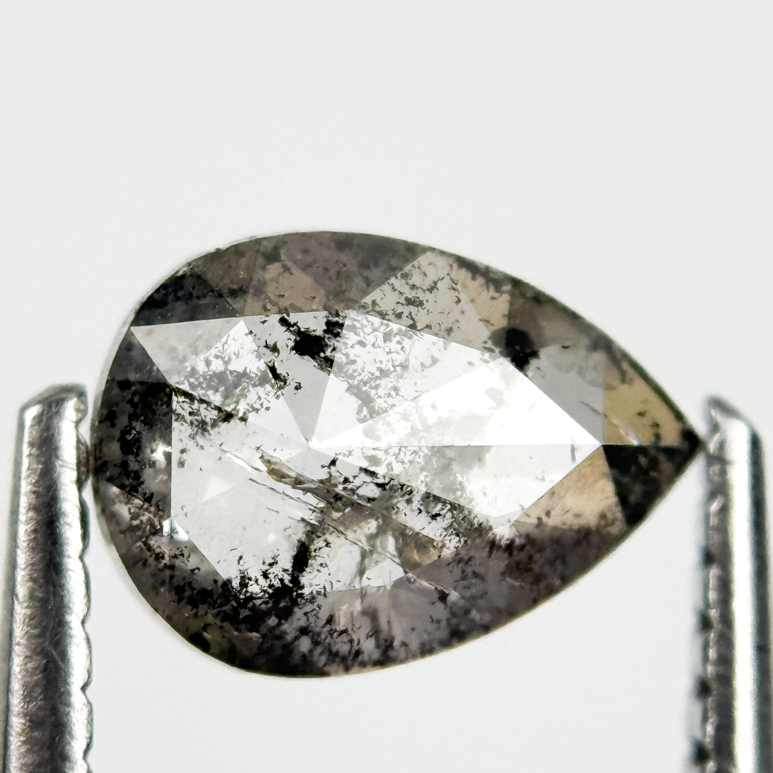 0.78 Ct Pear Rose Cut Grey Natural Salt and Pepper Diamond