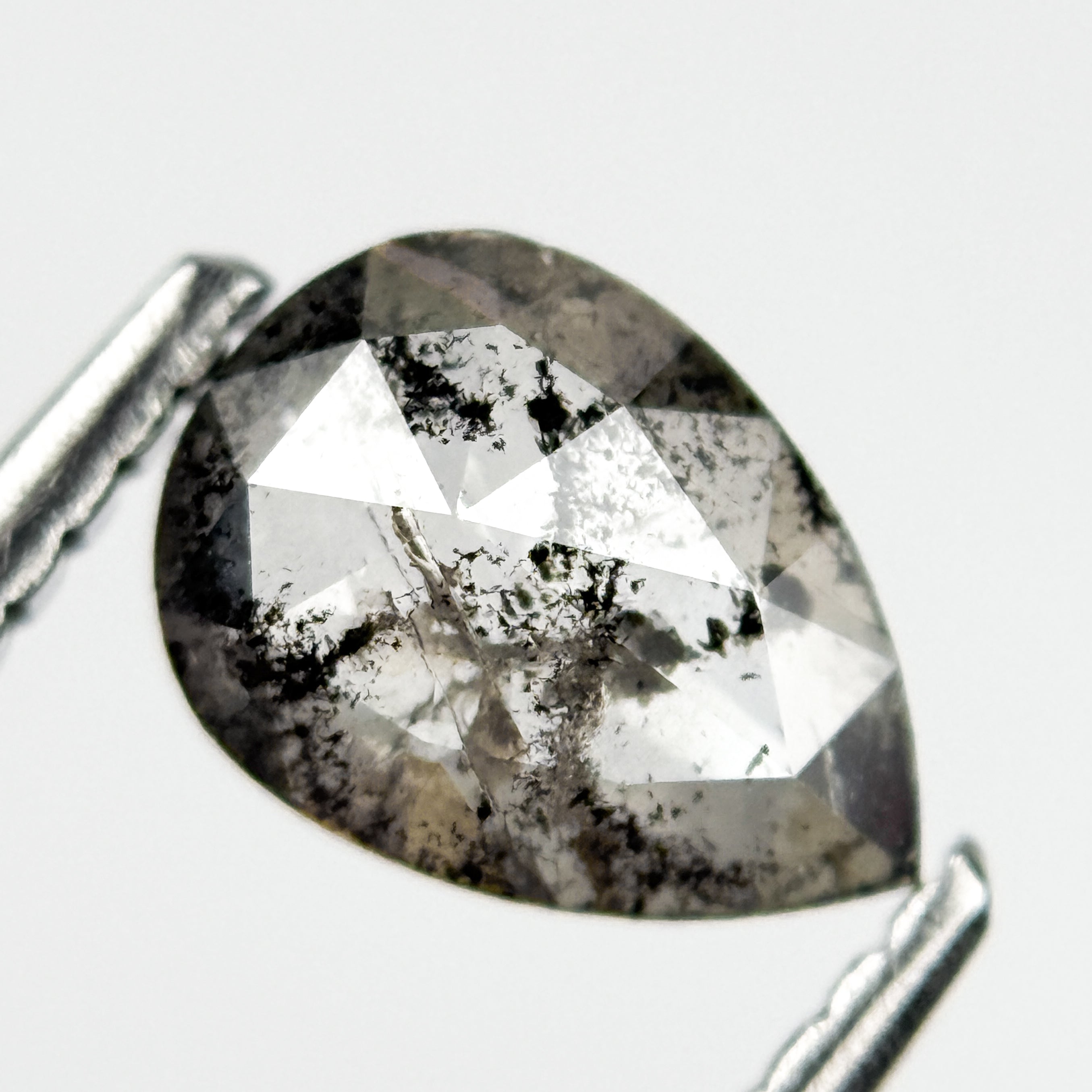 0.78 Ct Pear Rose Cut Grey Natural Salt and Pepper Diamond