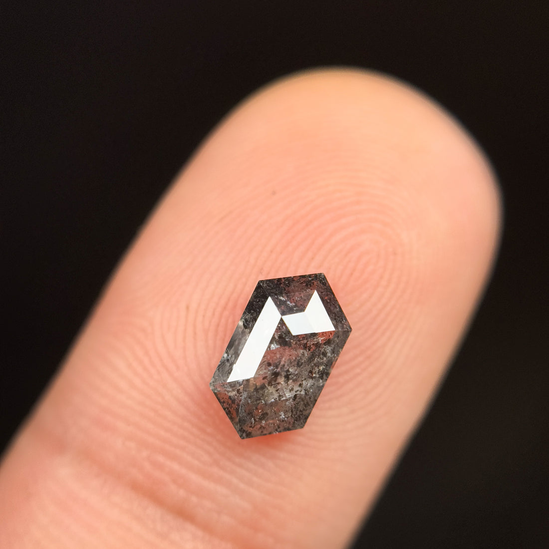 1.21 Ct Hexagon Rose Cut Grey Natural Salt and Pepper Diamond