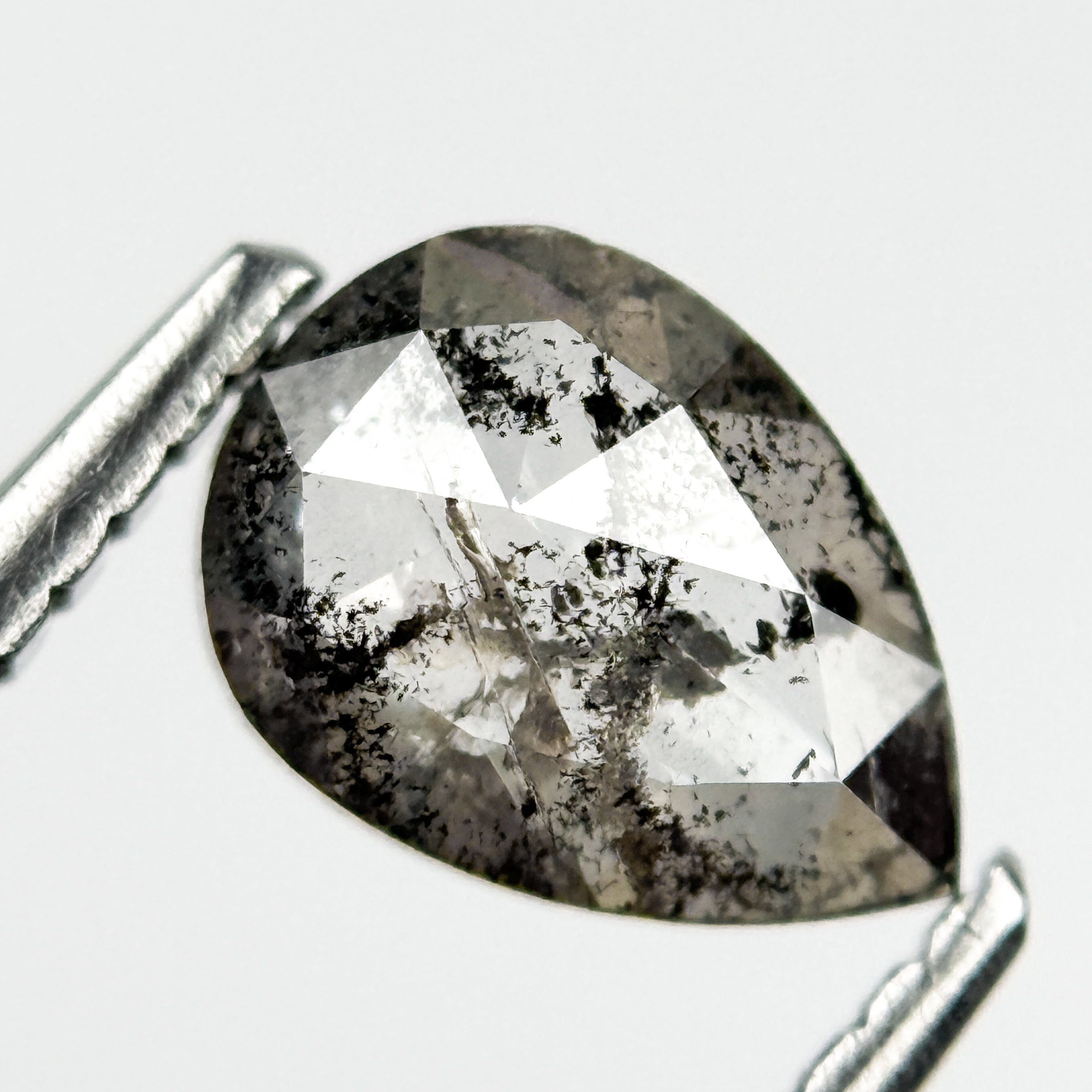 0.78 Ct Pear Rose Cut Grey Natural Salt and Pepper Diamond