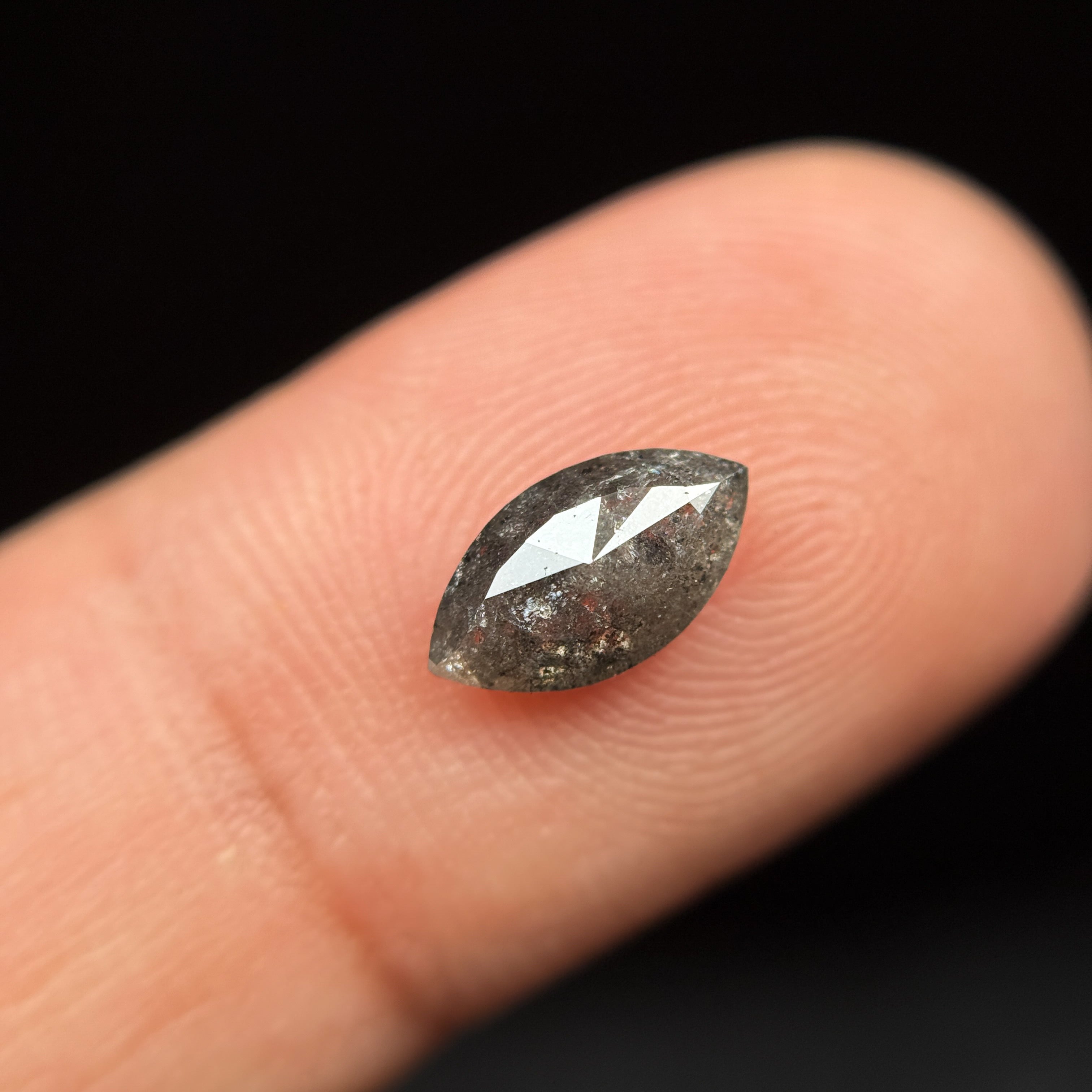 1.05 Ct Marquise Rose Cut Grey Natural Salt and pepper Diamond