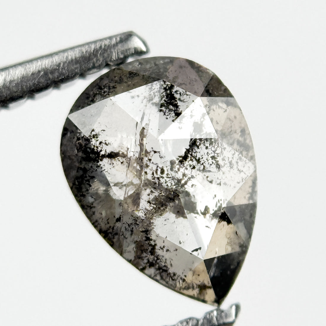 0.78 Ct Pear Rose Cut Grey Natural Salt and Pepper Diamond