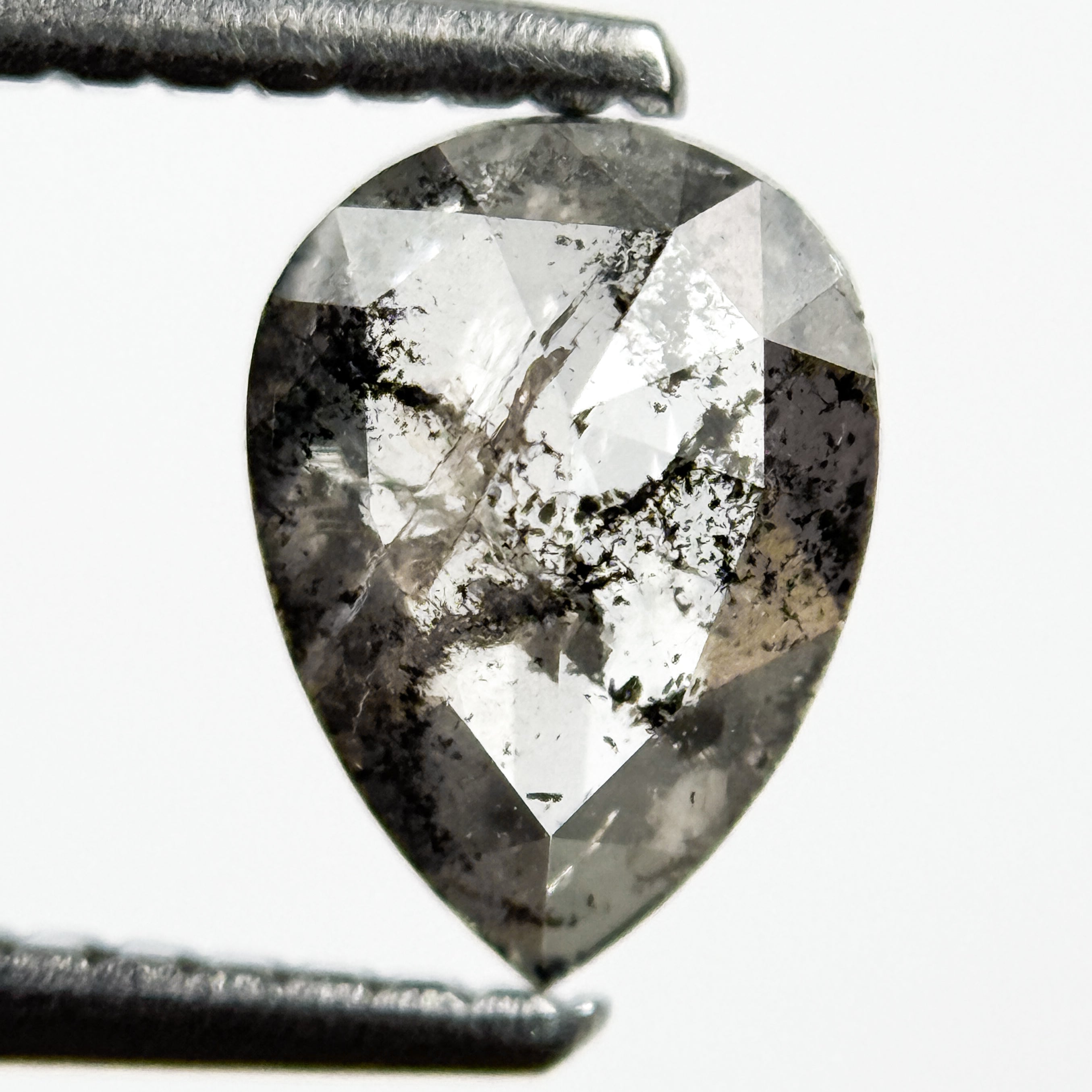 0.78 Ct Pear Rose Cut Grey Natural Salt and Pepper Diamond
