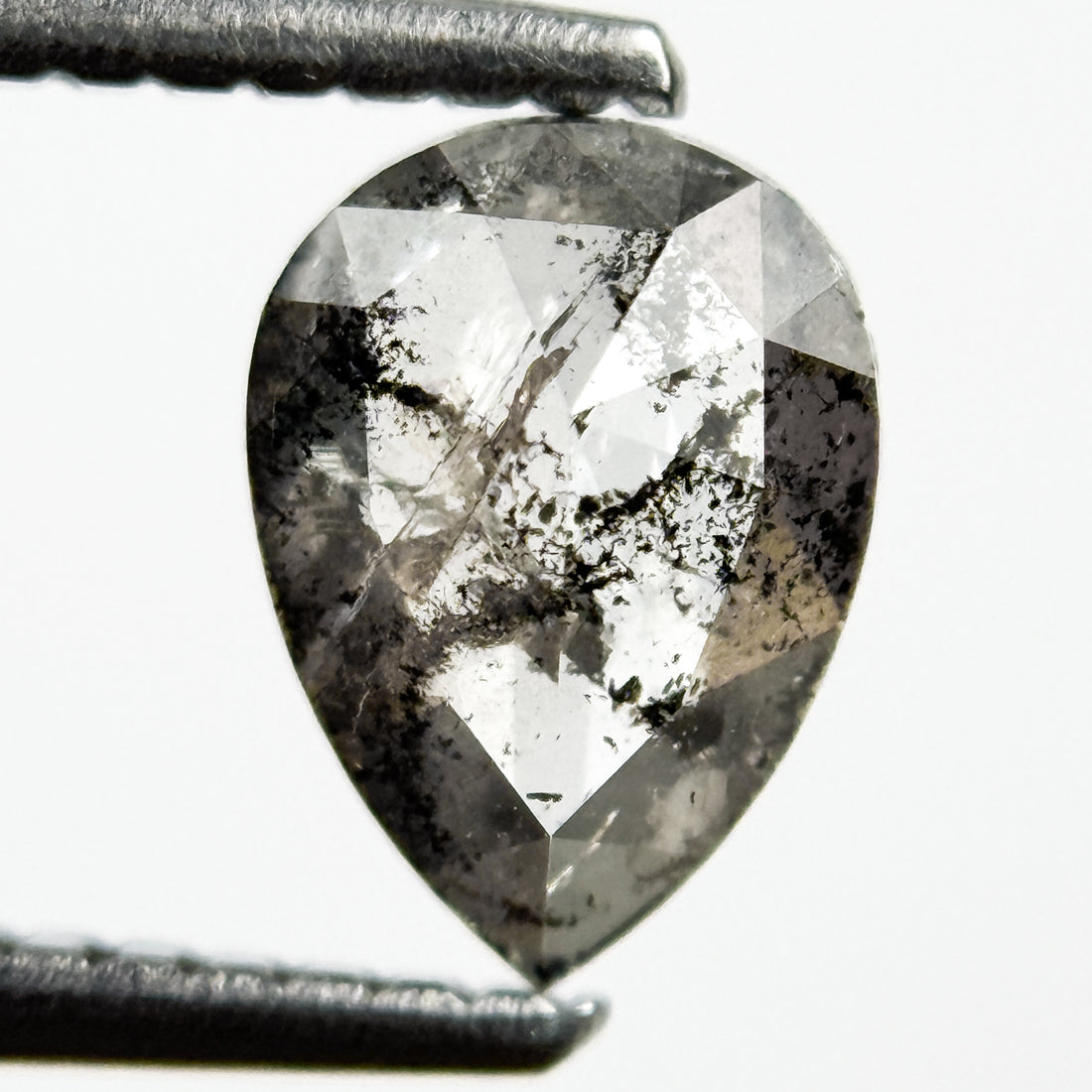 0.78 Ct Pear Rose Cut Grey Natural Salt and Pepper Diamond