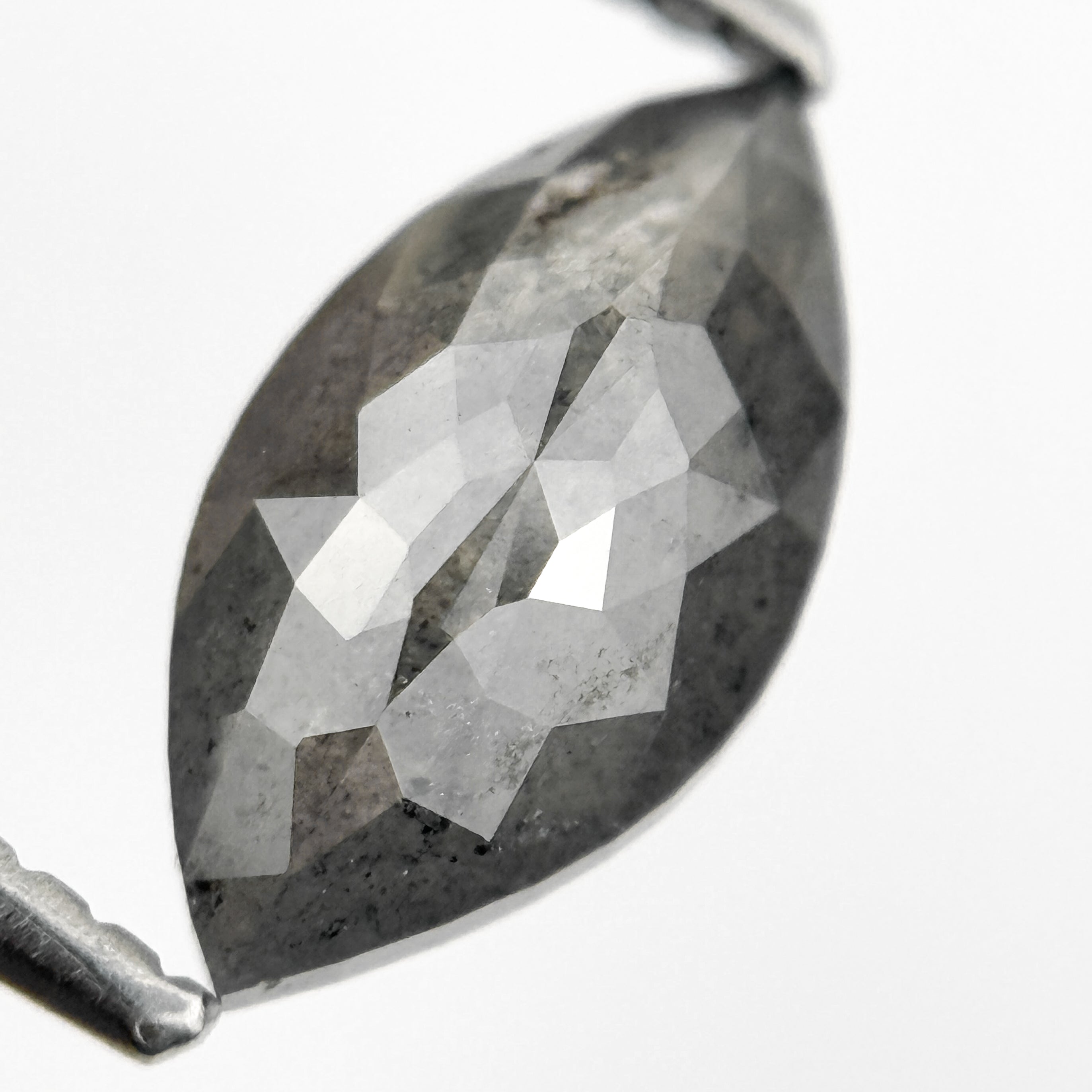 1.51 Ct Marquise Rose Cut Grey Natural Salt and Pepper Diamond