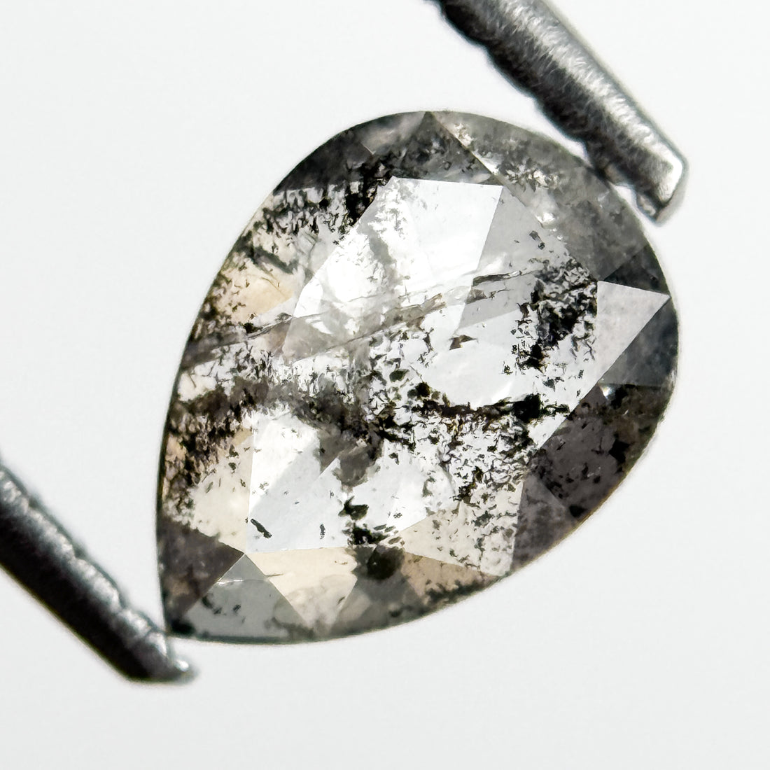 0.78 Ct Pear Rose Cut Grey Natural Salt and Pepper Diamond
