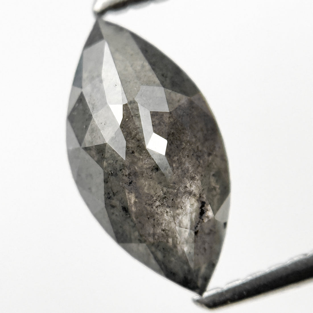 1.51 Ct Marquise Rose Cut Grey Natural Salt and Pepper Diamond