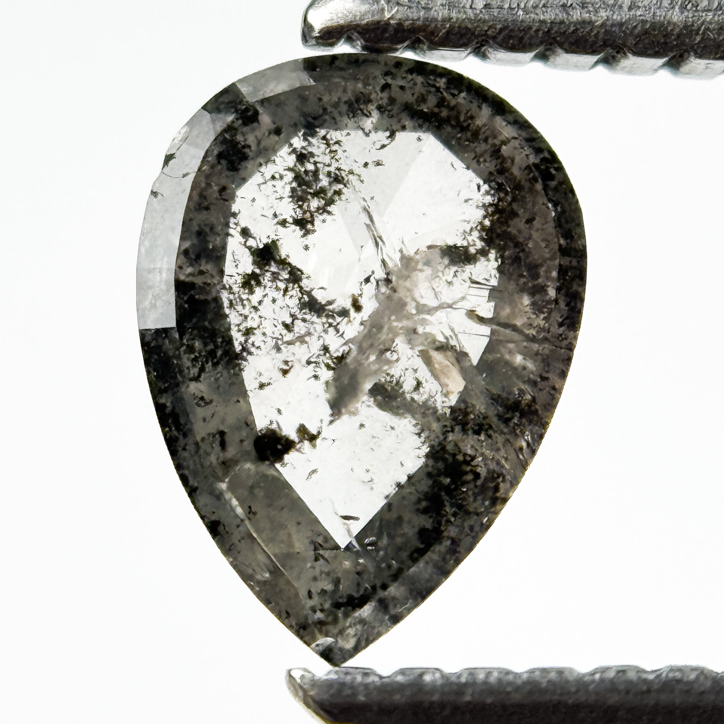 0.78 Ct Pear Rose Cut Grey Natural Salt and Pepper Diamond