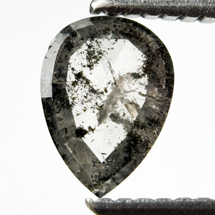 0.78 Ct Pear Rose Cut Grey Natural Salt and Pepper Diamond