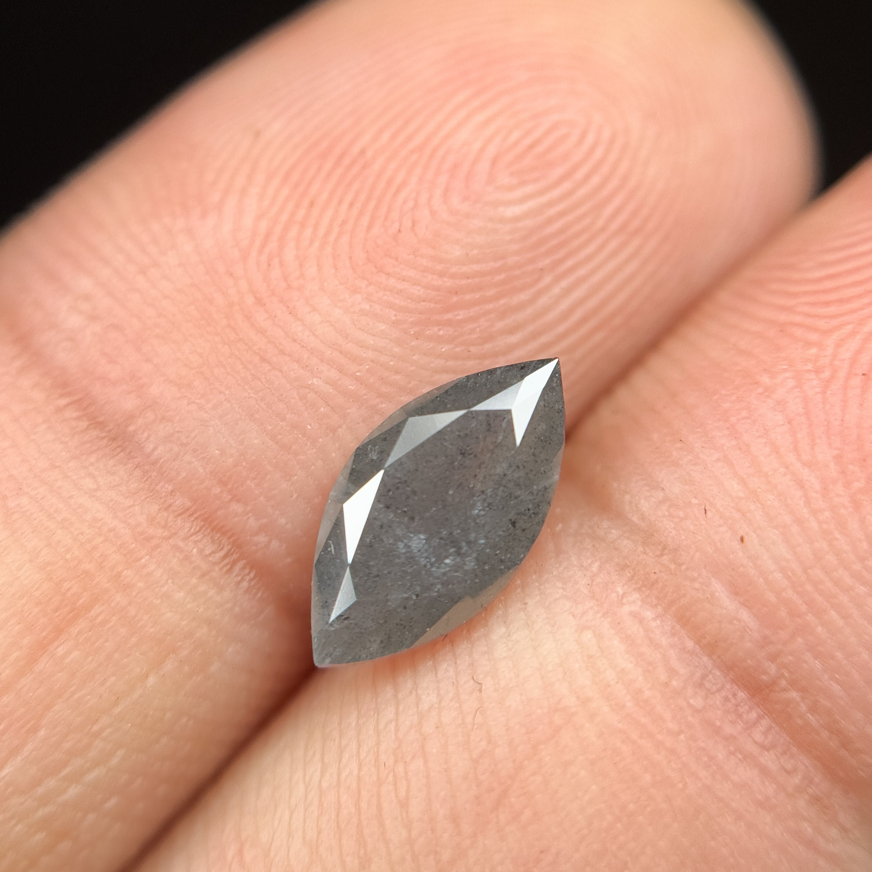 1.51 Ct Marquise Rose Cut Grey Natural Salt and Pepper Diamond