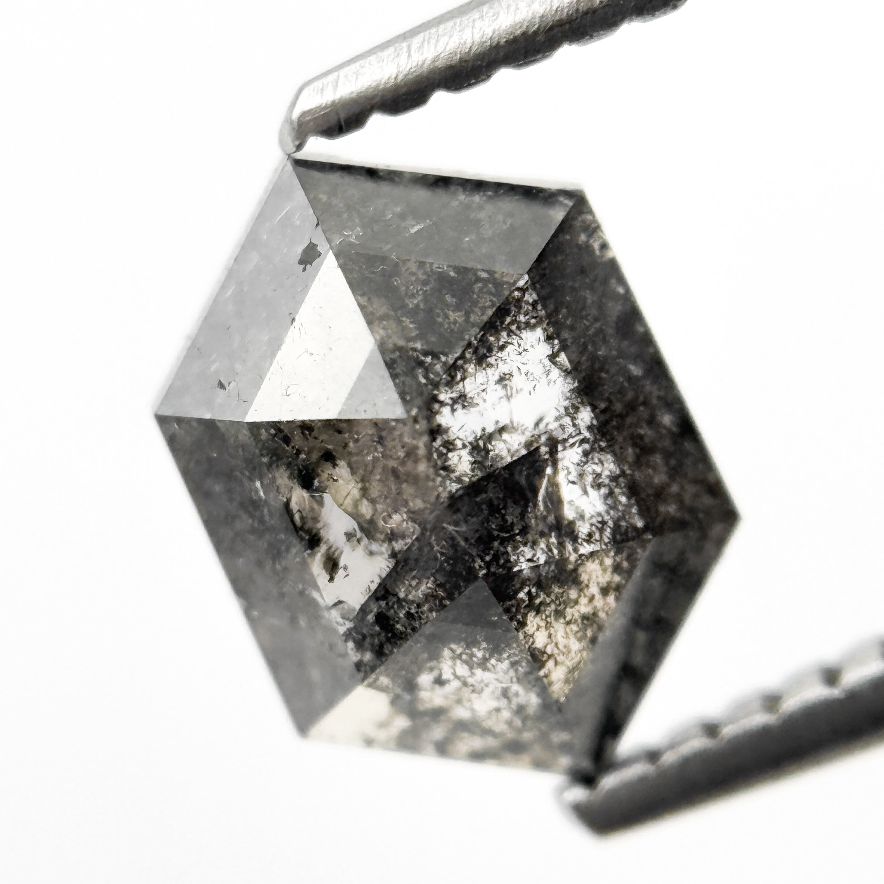 1.42 Ct Hexagon Rose Cut Grey Natural Salt and Pepper Diamond