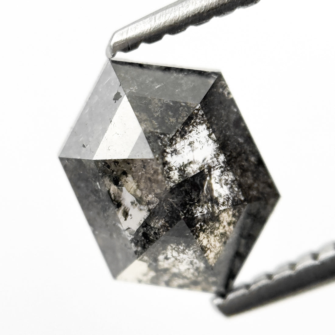 1.42 Ct Hexagon Rose Cut Grey Natural Salt and Pepper Diamond
