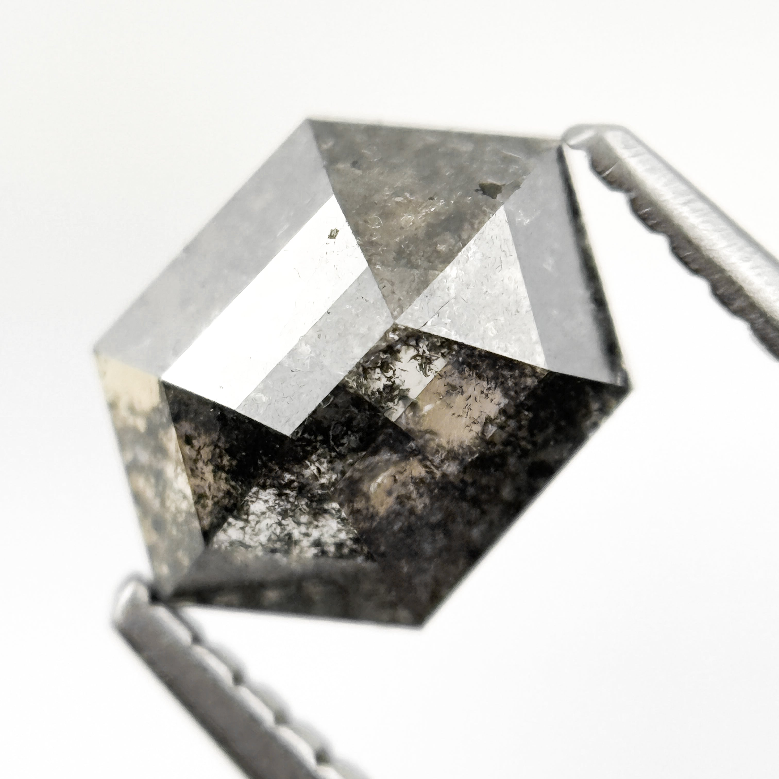 1.42 Ct Hexagon Rose Cut Grey Natural Salt and Pepper Diamond