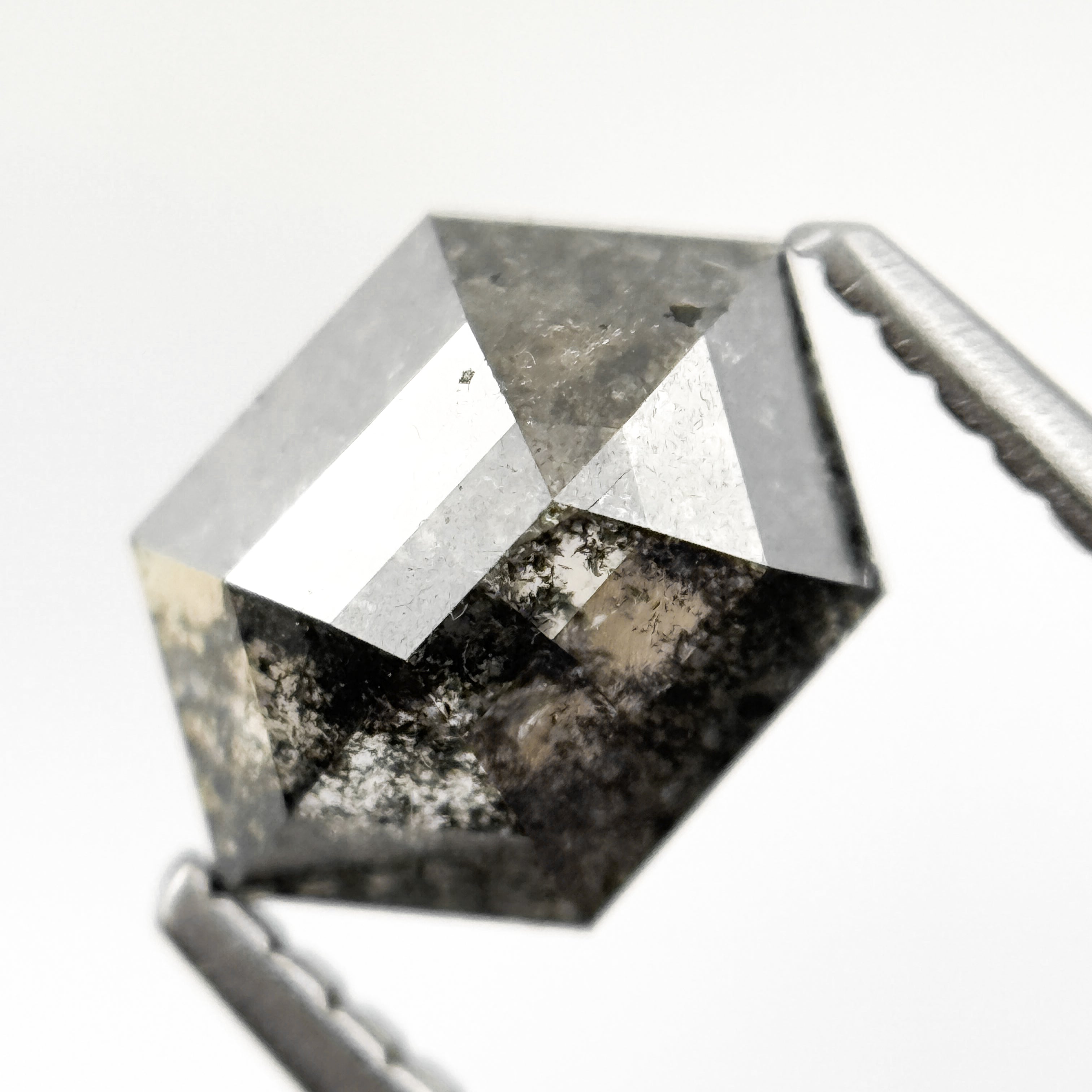 1.42 Ct Hexagon Rose Cut Grey Natural Salt and Pepper Diamond