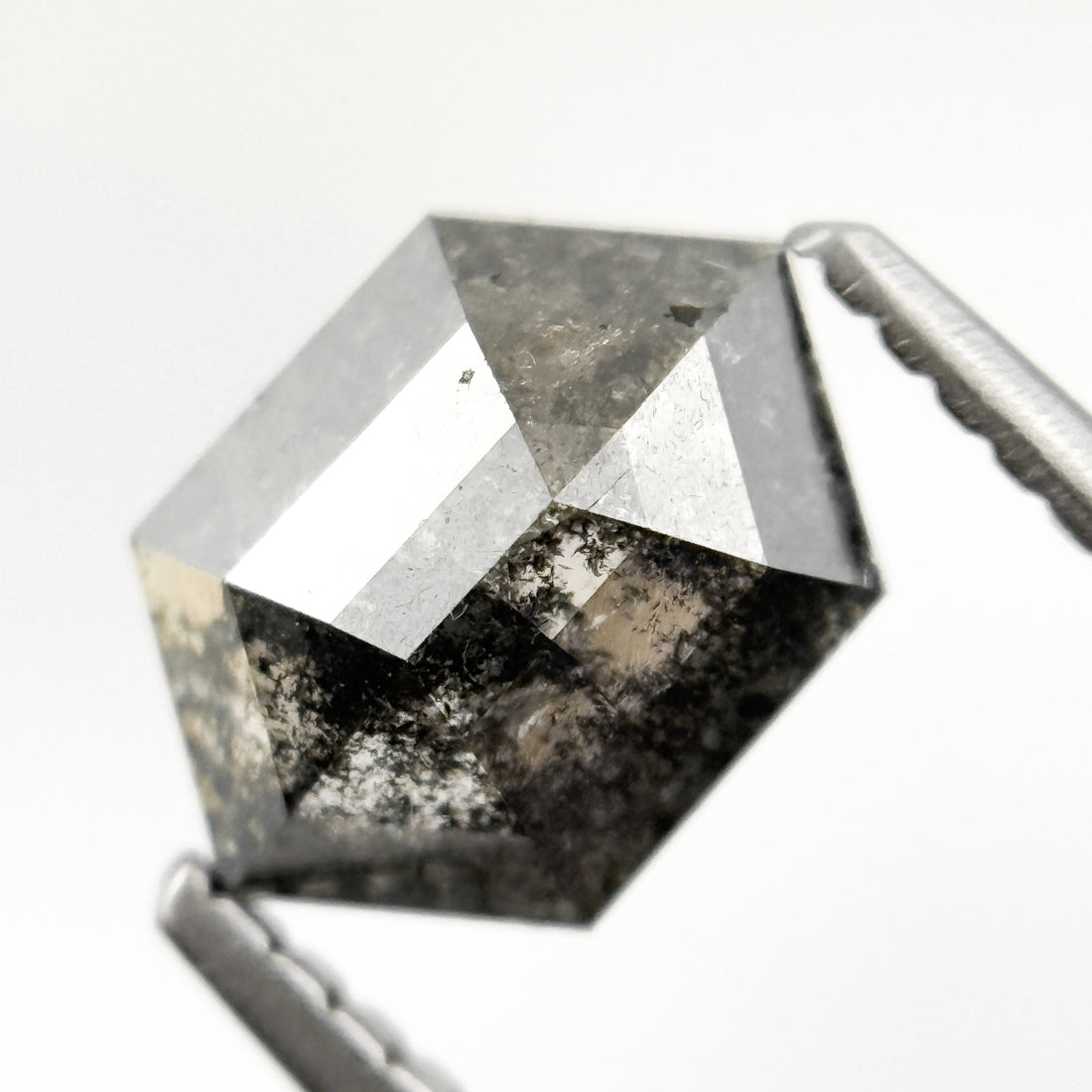 1.42 Ct Hexagon Rose Cut Grey Natural Salt and Pepper Diamond