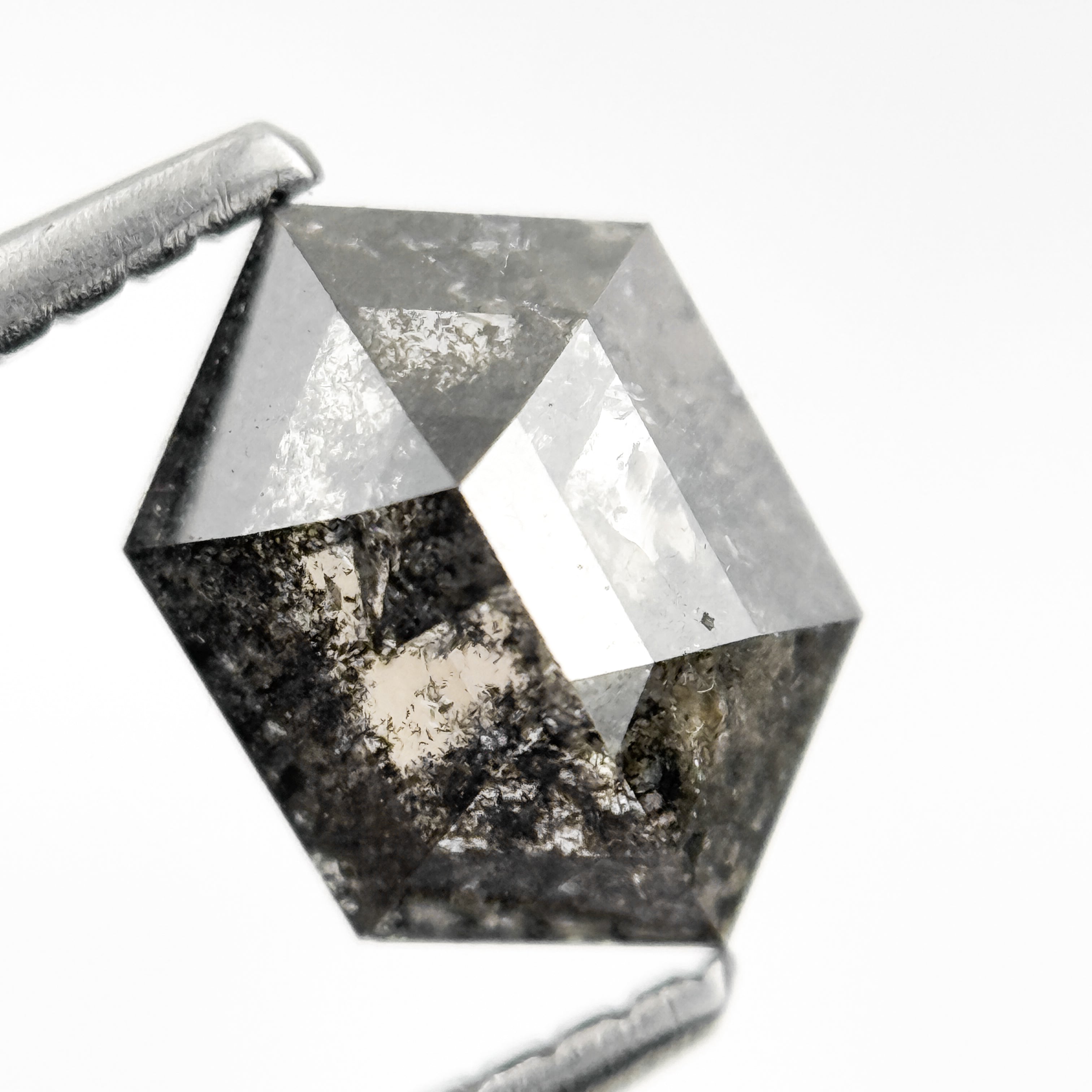 1.42 Ct Hexagon Rose Cut Grey Natural Salt and Pepper Diamond
