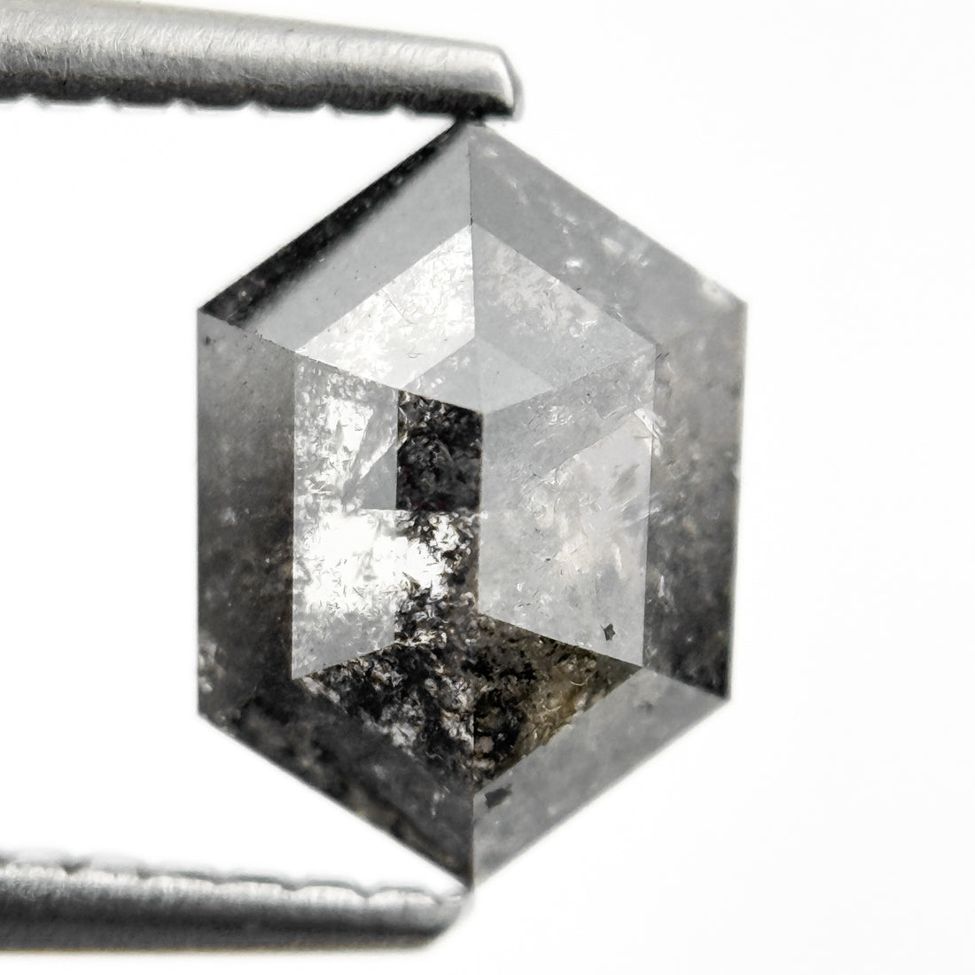 1.42 Ct Hexagon Rose Cut Grey Natural Salt and Pepper Diamond