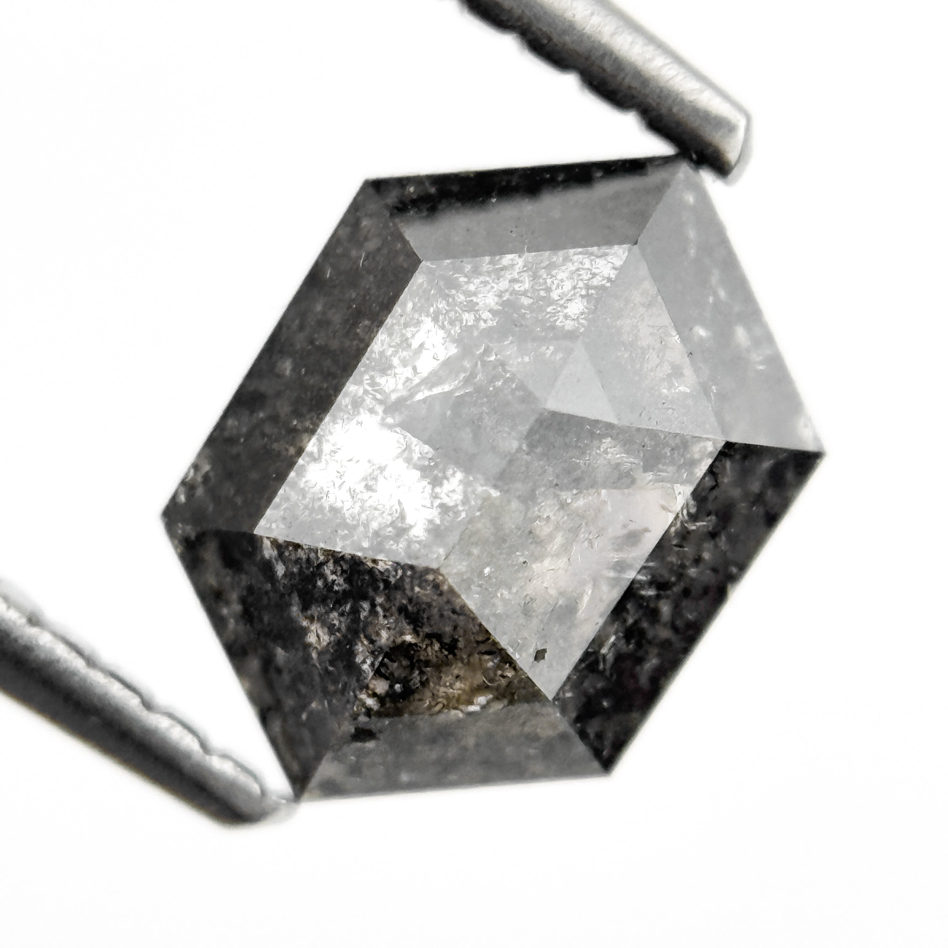 1.42 Ct Hexagon Rose Cut Grey Natural Salt and Pepper Diamond