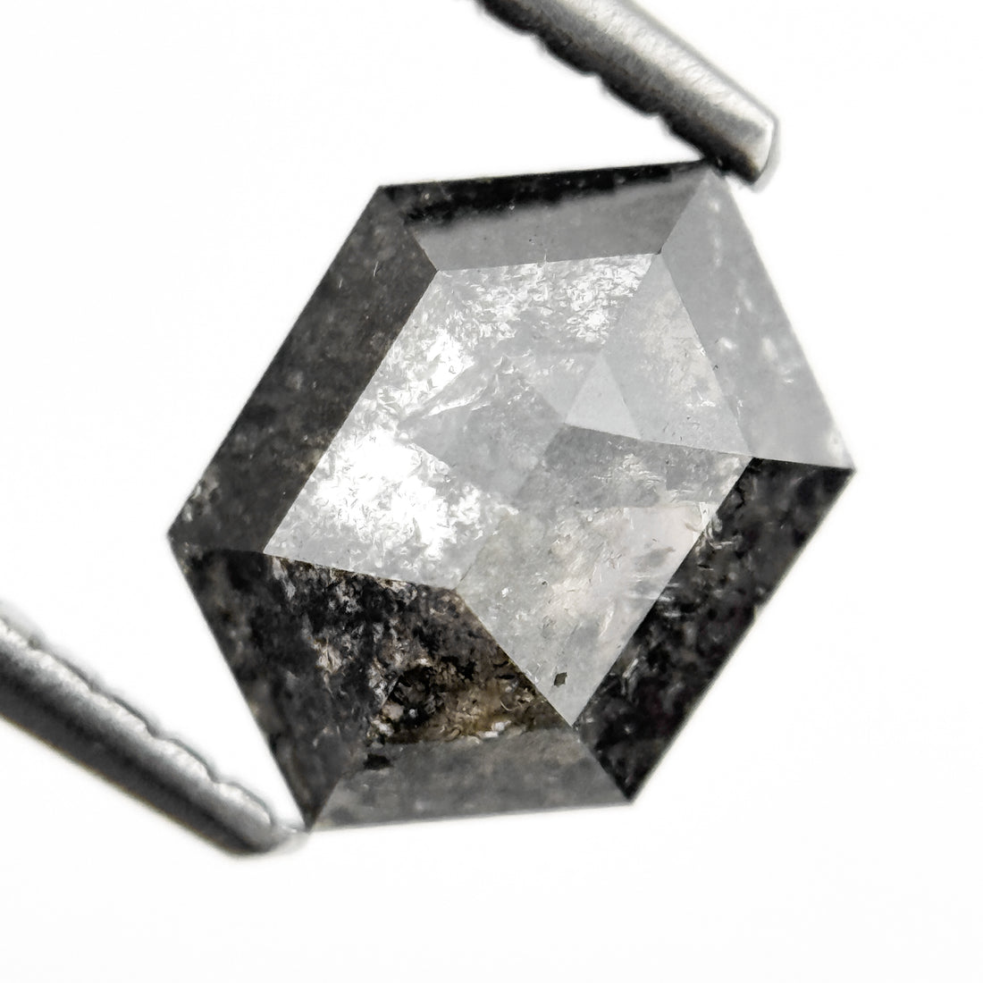 1.42 Ct Hexagon Rose Cut Grey Natural Salt and Pepper Diamond