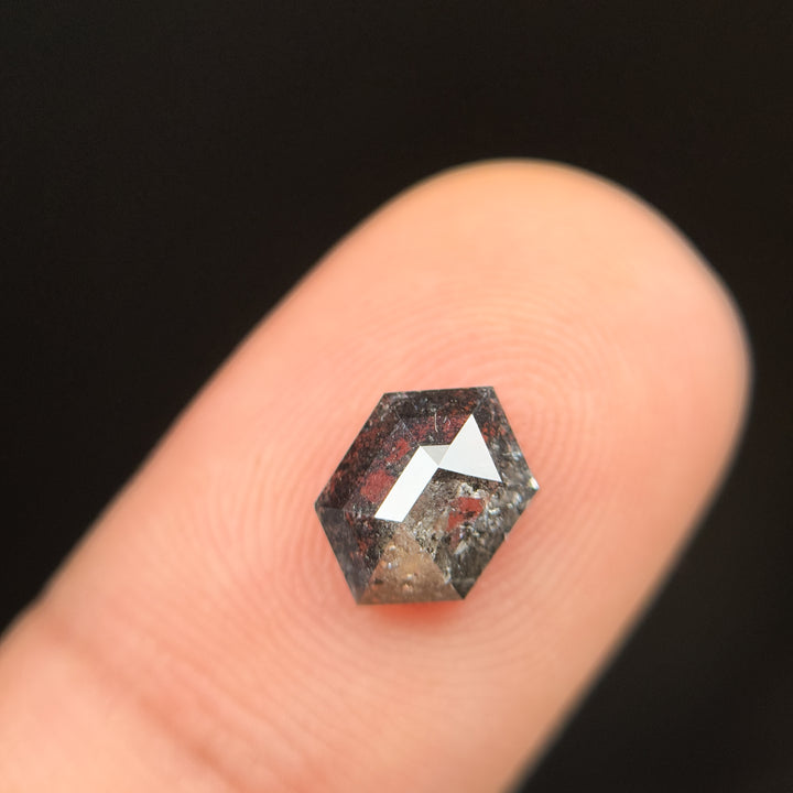 1.42 Ct Hexagon Rose Cut Grey Natural Salt and Pepper Diamond