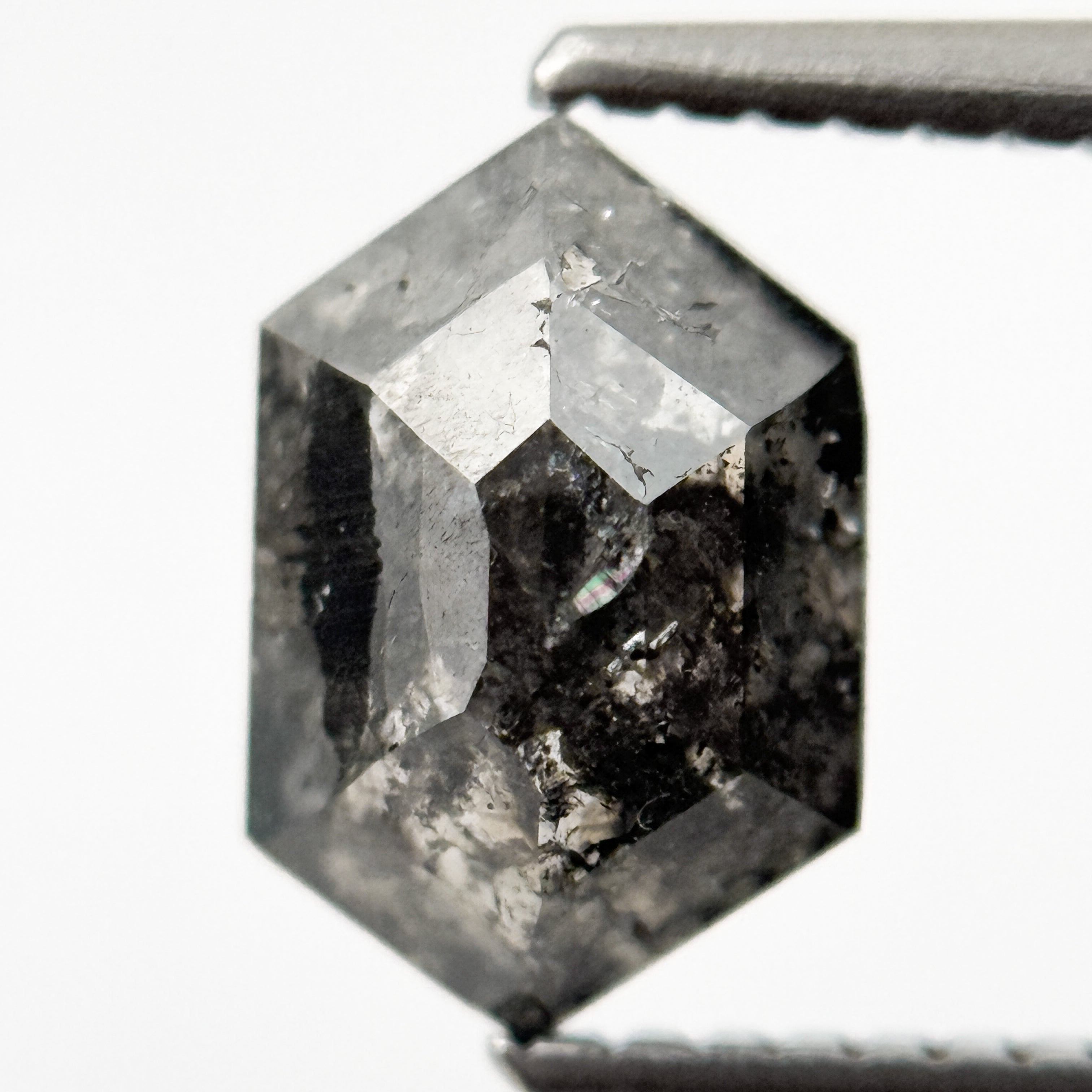 1.72 Ct Hexagon Rose Cut Black Natural Salt and Pepper Diamond