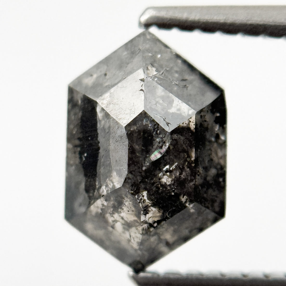 1.72 Ct Hexagon Rose Cut Black Natural Salt and Pepper Diamond