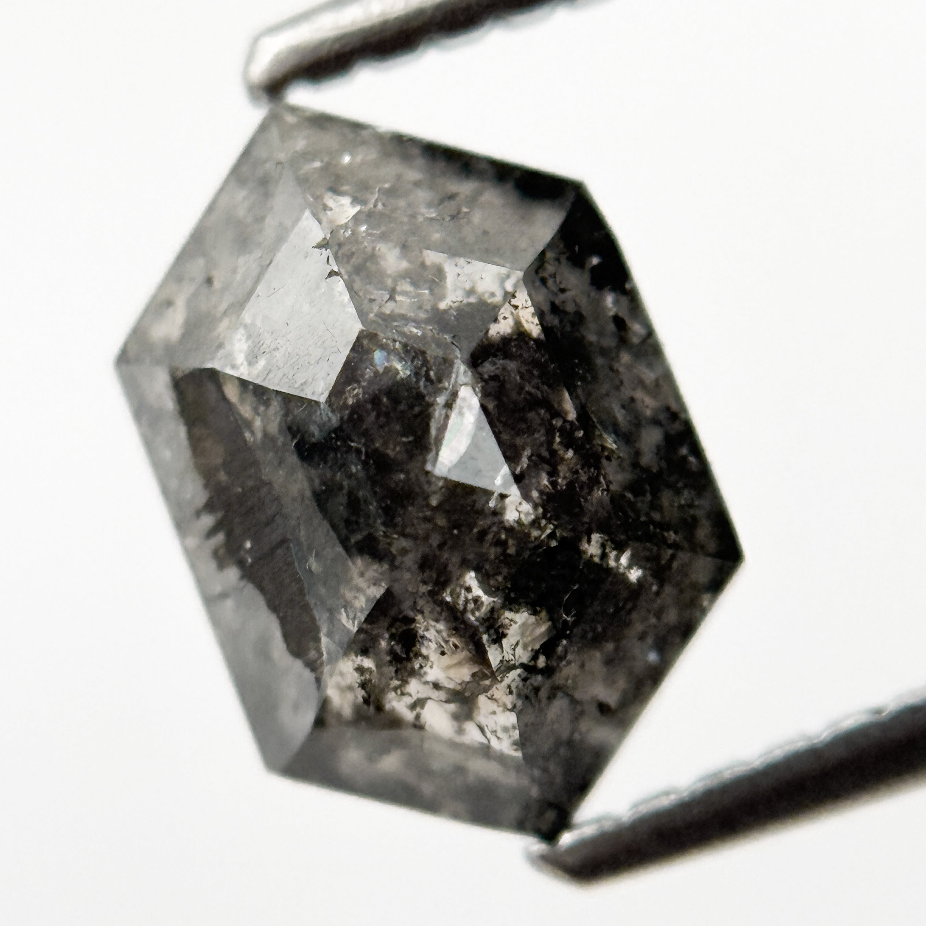1.72 Ct Hexagon Rose Cut Black Natural Salt and Pepper Diamond