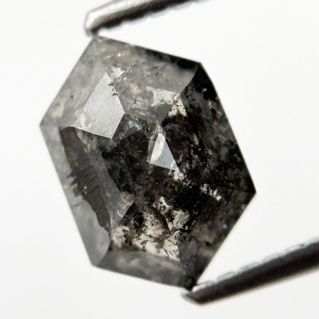 1.72 Ct Hexagon Rose Cut Black Natural Salt and Pepper Diamond